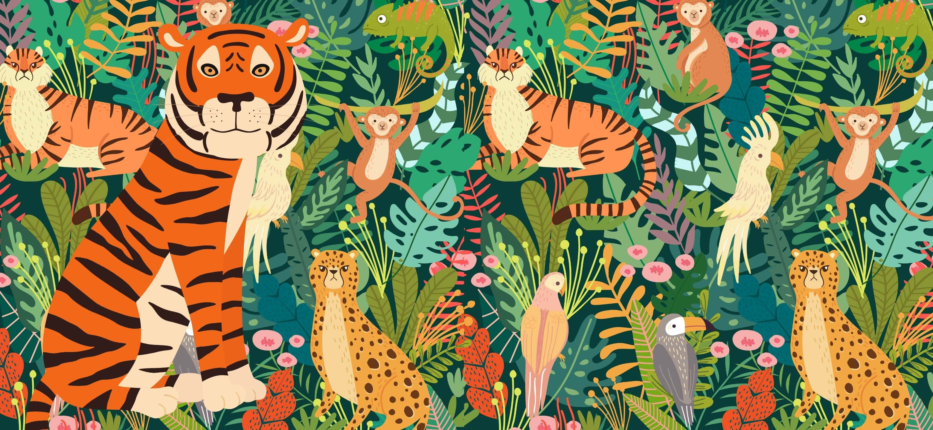 3120x1440, vibrant jungle, tigers, 2K Desktop Wallpaper