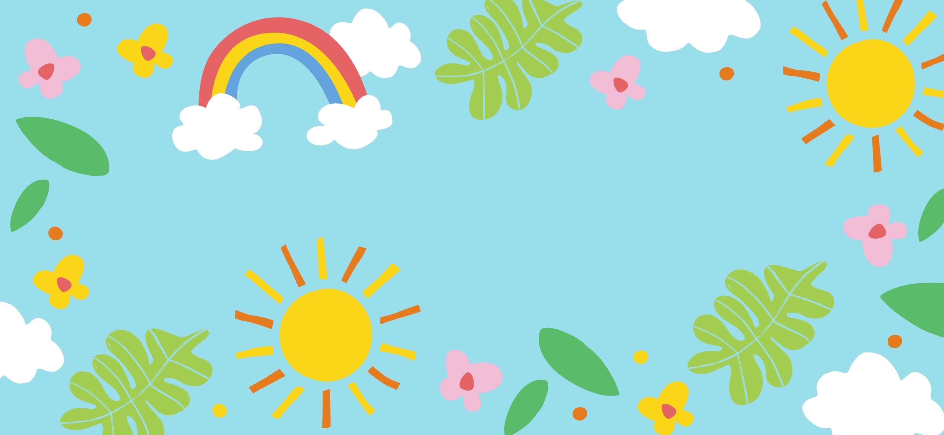 3120x1440, cartoon-style sky, two suns, 2K Desktop Wallpaper