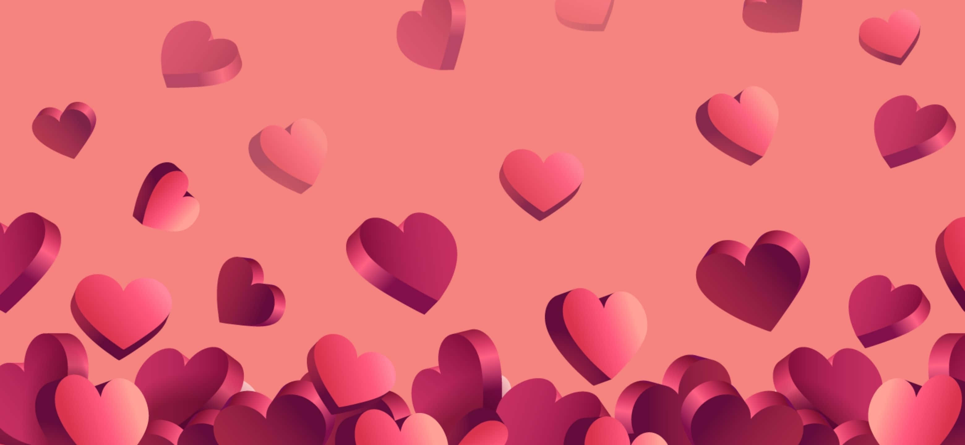3120x1440, pink hearts, 3d-rendered hearts, 2K Desktop Wallpaper