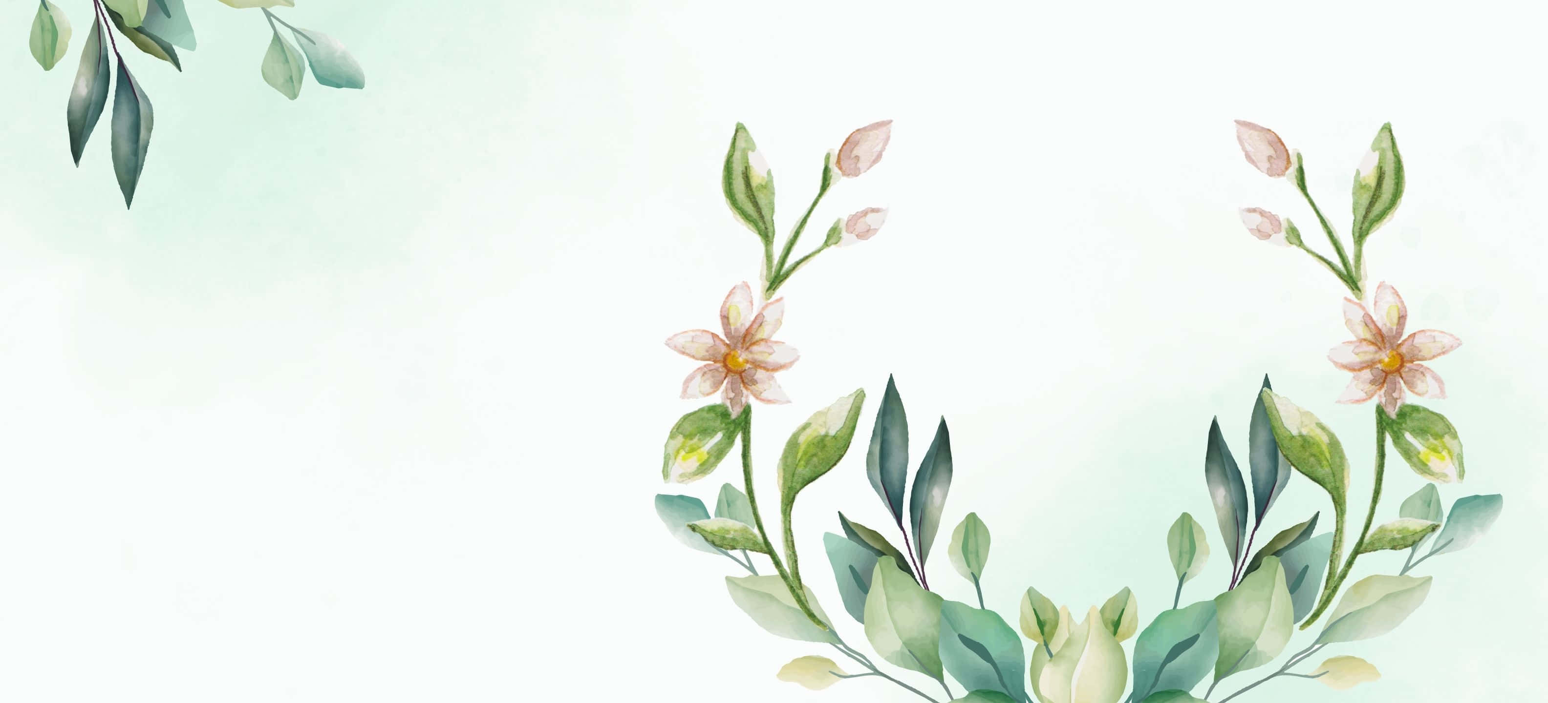 3168x1440, watercolor floral wreath, soft pink blossoms, 2K Desktop Wallpaper