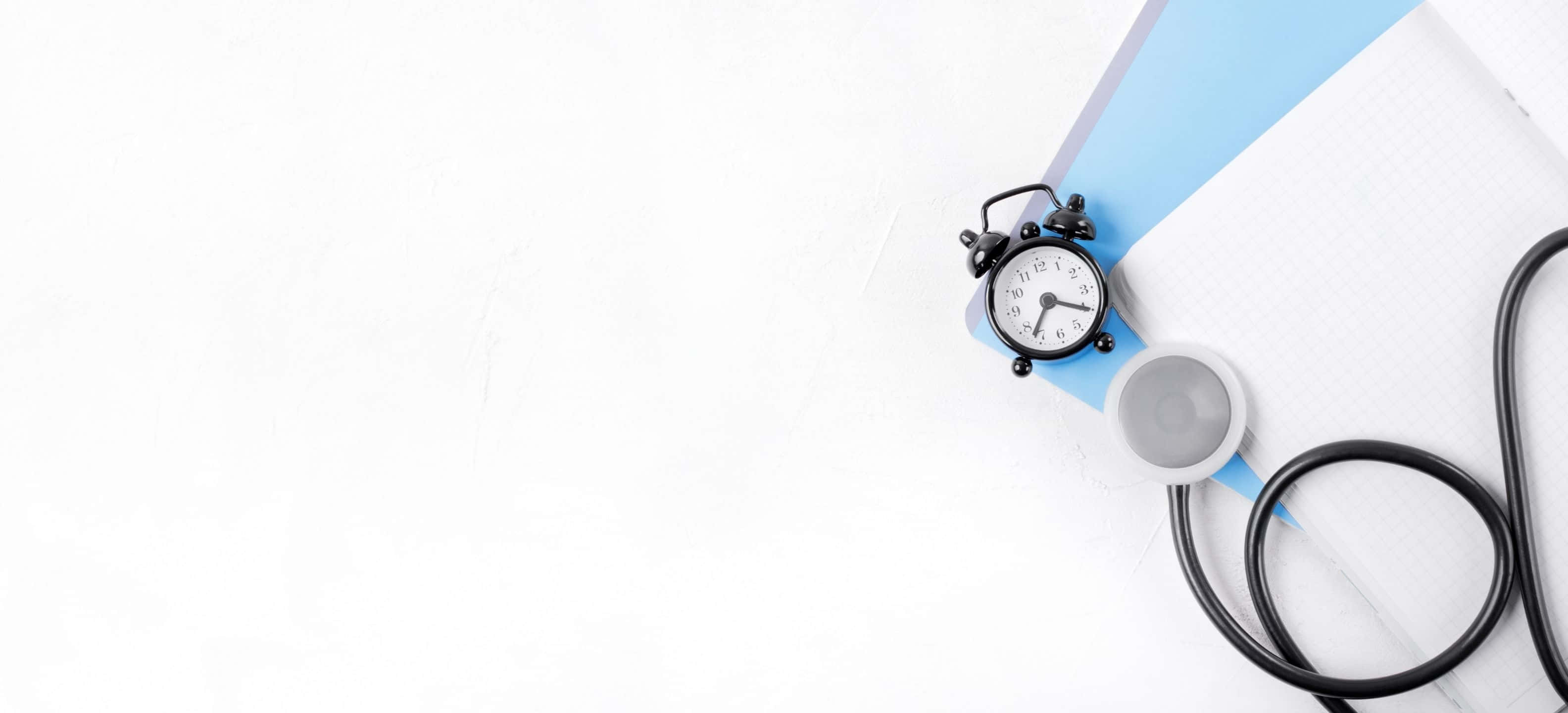 3168x1440, vintage black alarm clock, stethoscope, 2K Desktop Wallpaper