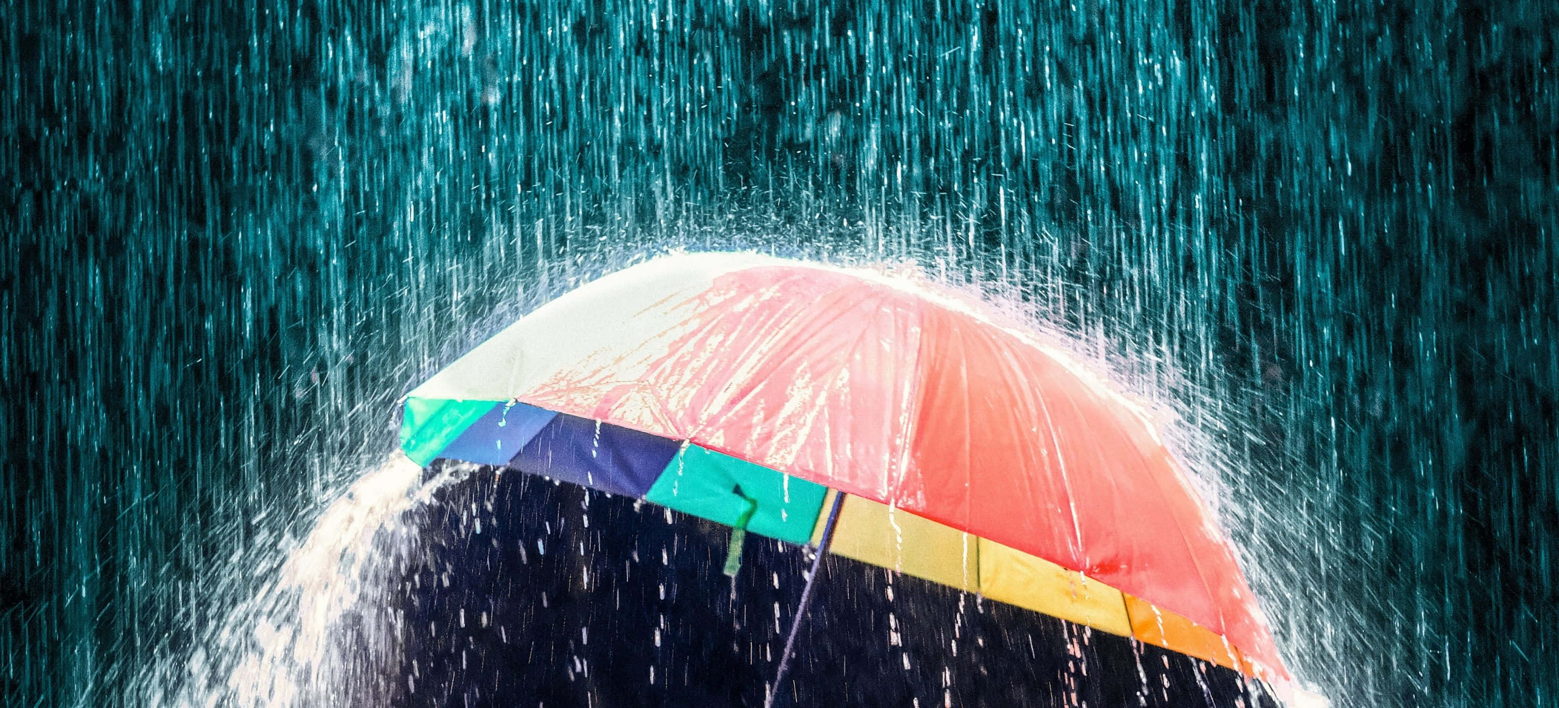 3168x1440, rainbow umbrella, heavy rain, 2K Desktop Wallpaper
