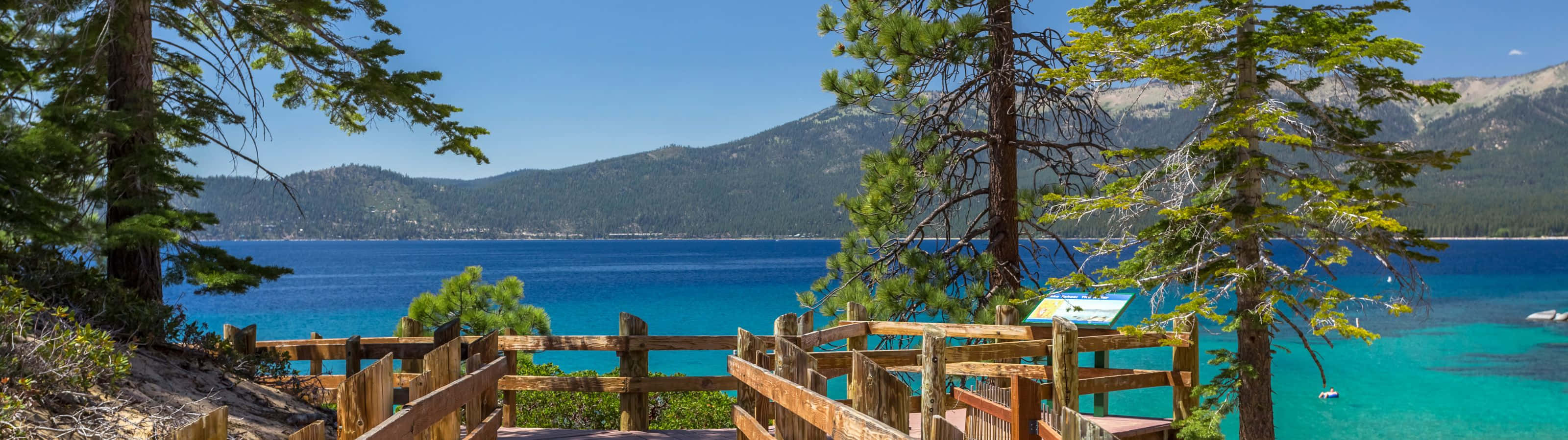 3200x900, wooden deck, vibrant turquoise lake, 2K Desktop Wallpaper
