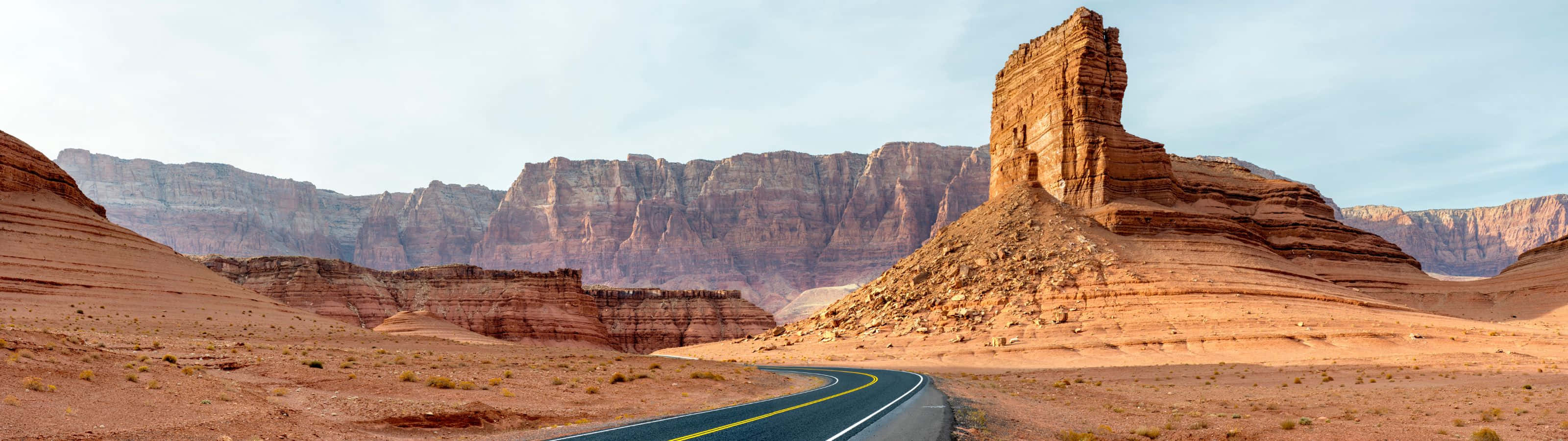 3200x900, asphalt road, desert canyon, 2K Desktop Wallpaper
