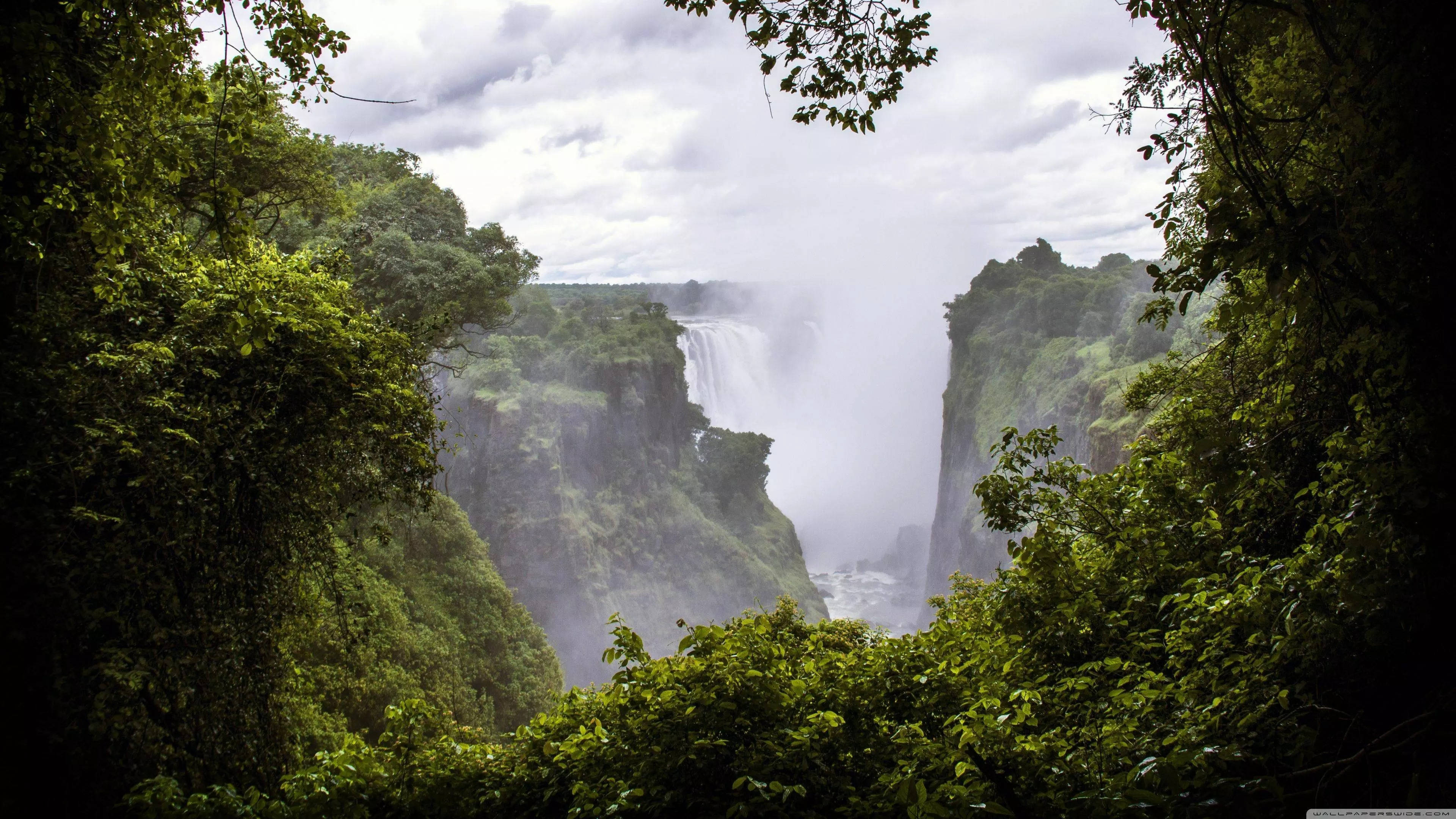 32k ultra hd nature, cliffs in forest, majestic waterfall, 4K Desktop Wallpaper