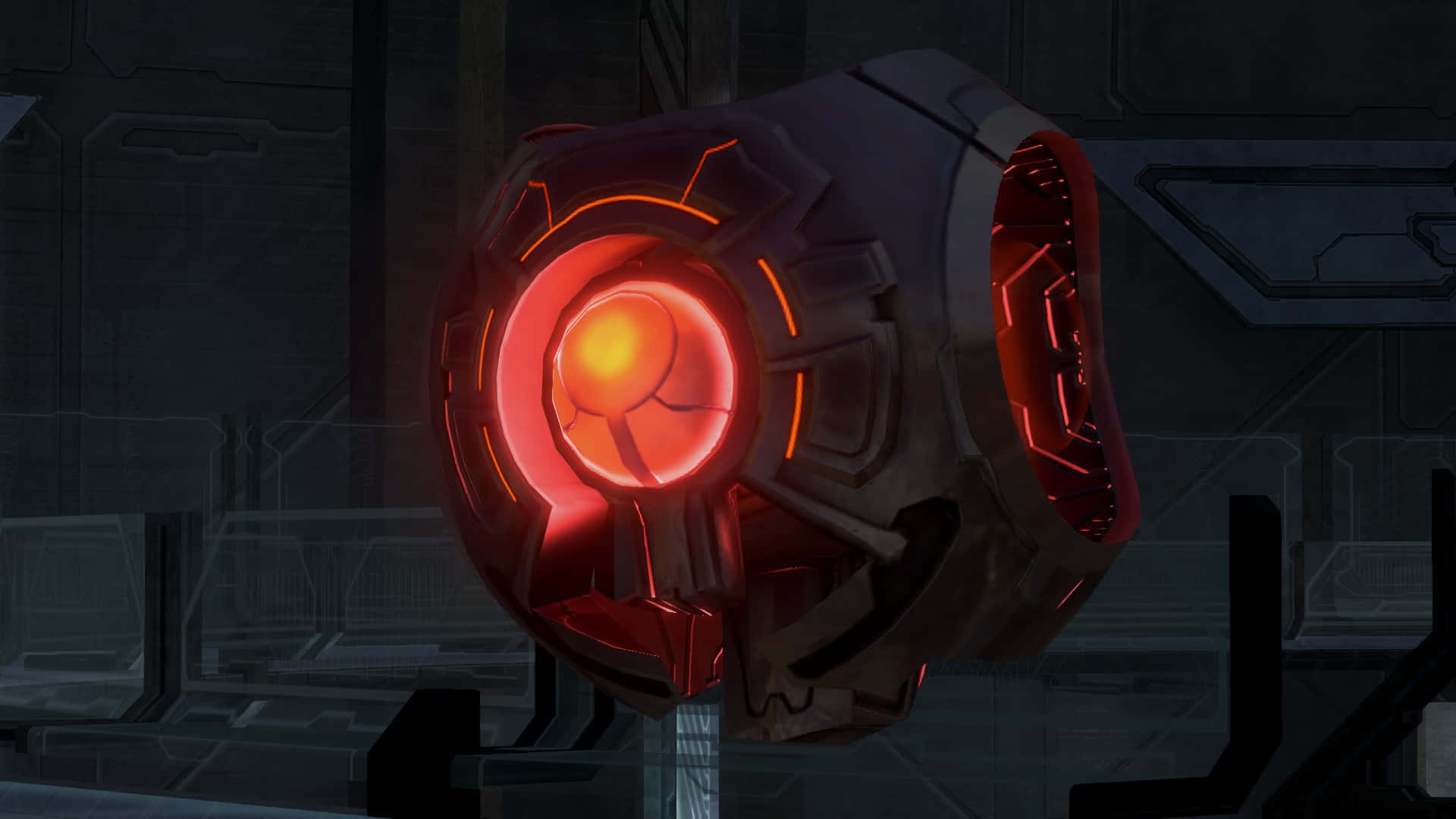 343 Guilty Spark, glowing red circular sci-fi device, intricate glowing lines, Full HD Desktop Wallpaper