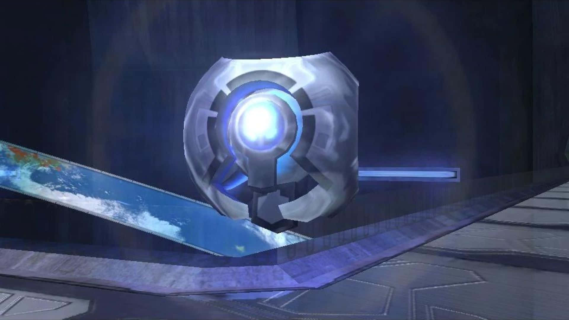 343 Guilty Spark, glowing blue circular portal device, futuristic platform, Full HD Desktop Wallpaper