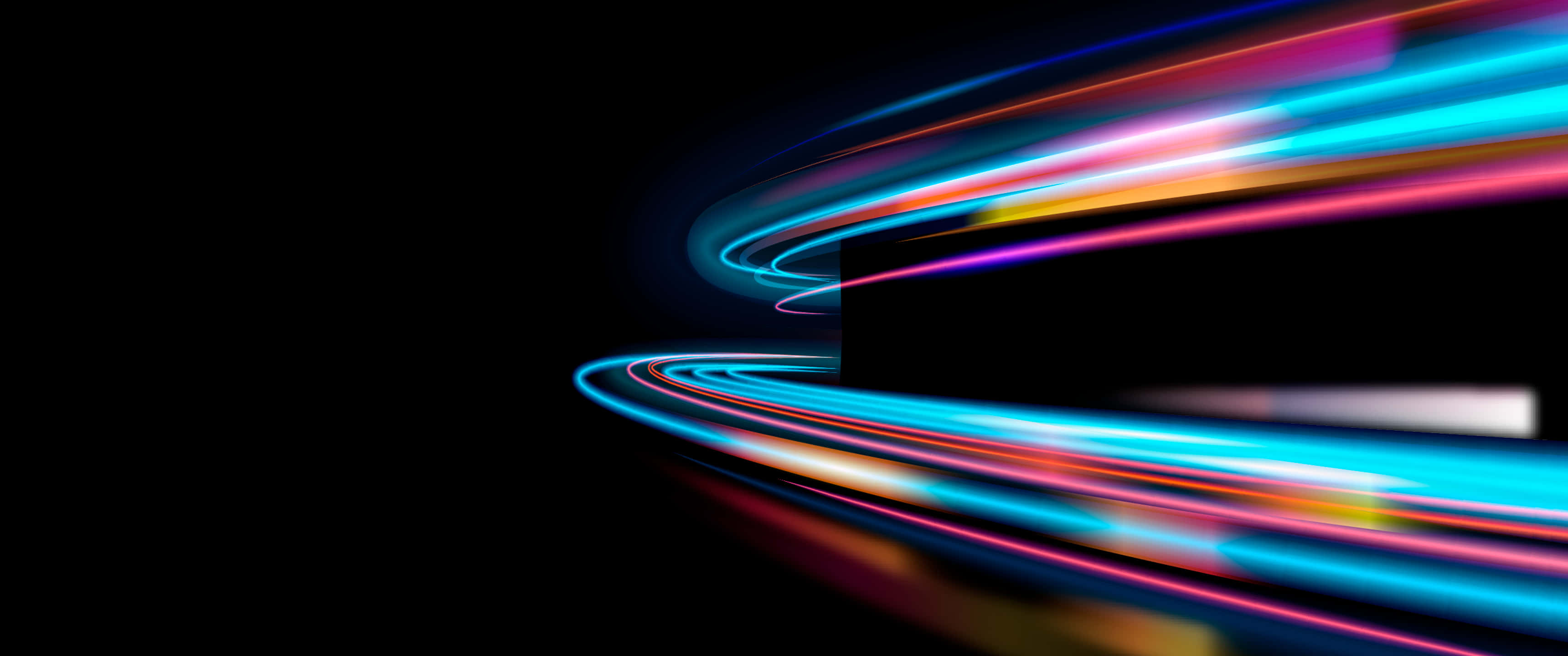 3440 x 1440 4k, neon light trails, deep black background, 2K Desktop Wallpaper