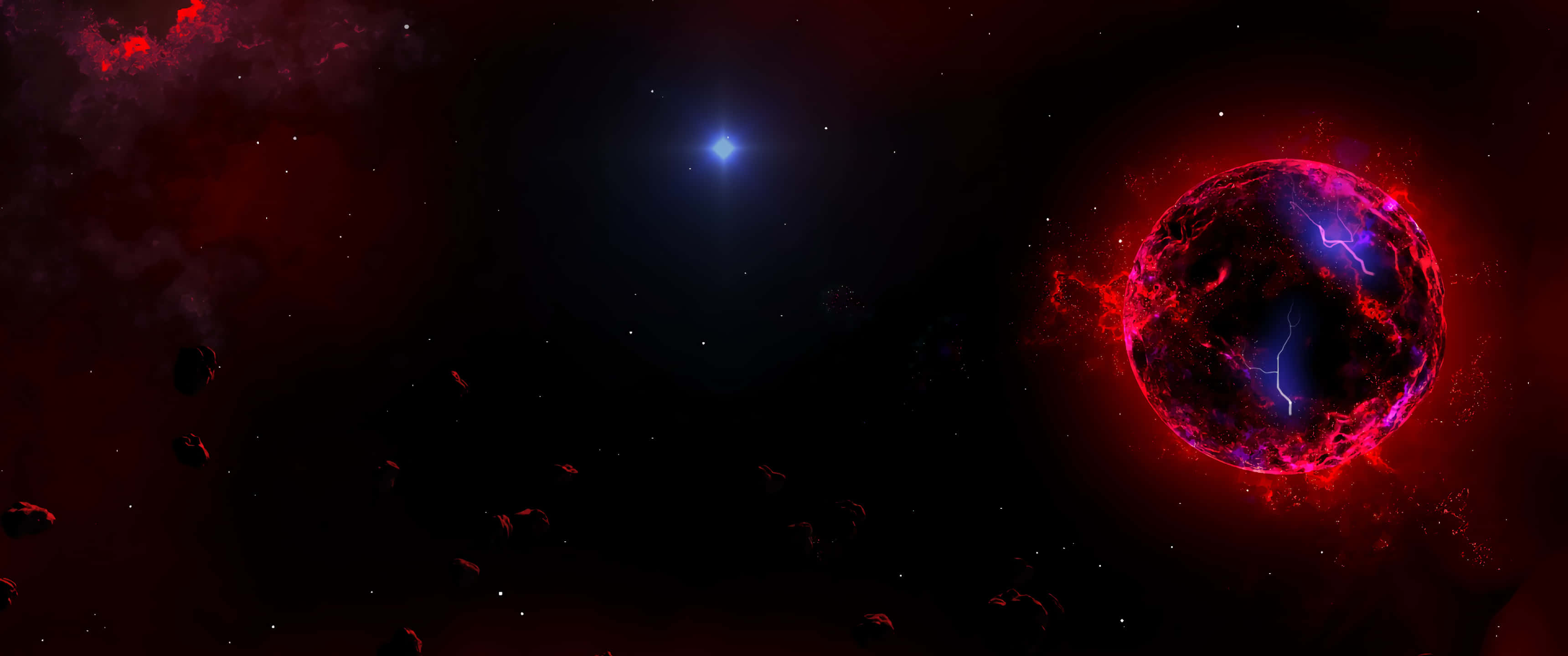 3440 x 1440 4k, red planet, blue star, 2K Desktop Wallpaper