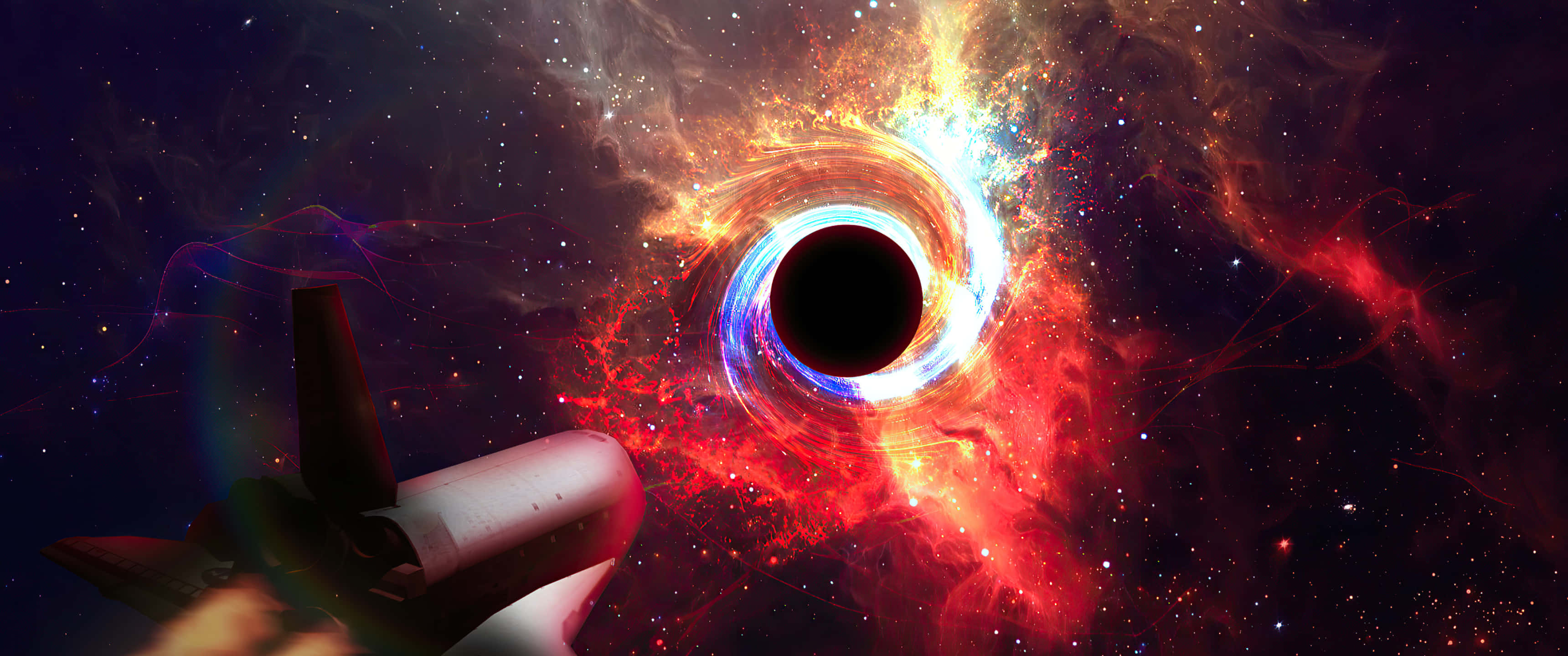 3440 x 1440 4k, spacecraft, swirling black hole, 2K Desktop Wallpaper