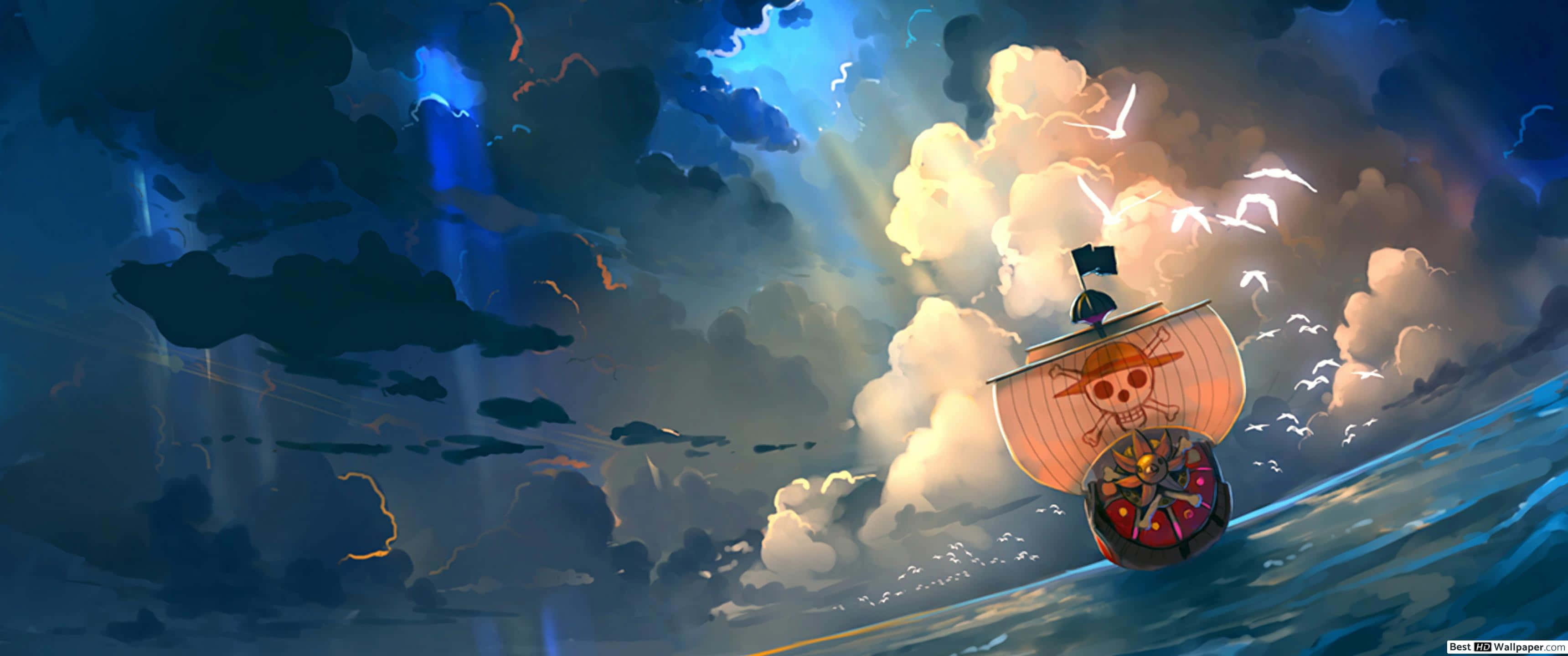 3440 x 1440 4K, pirate ship, skull flag, 2K Desktop Wallpaper