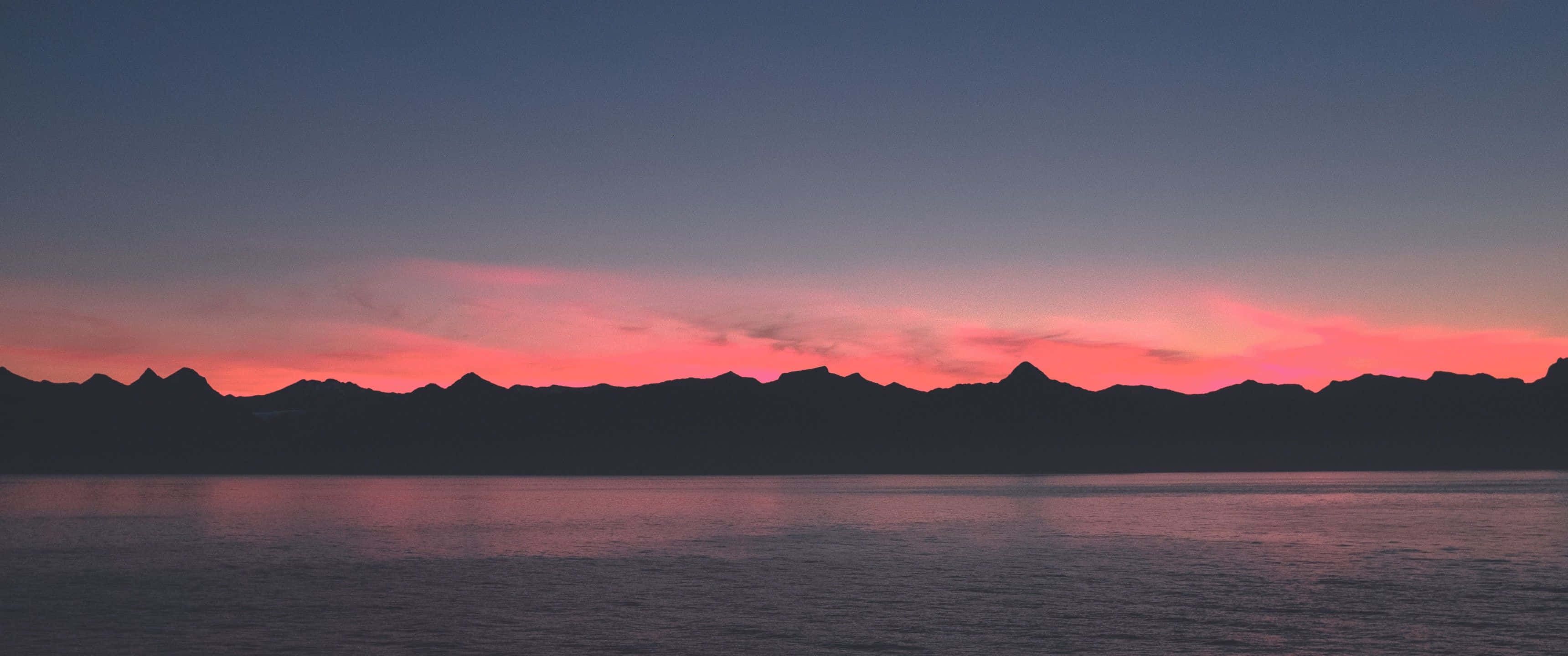 3440x1440 HD, pink sunset, calm waters, 2K Desktop Wallpaper
