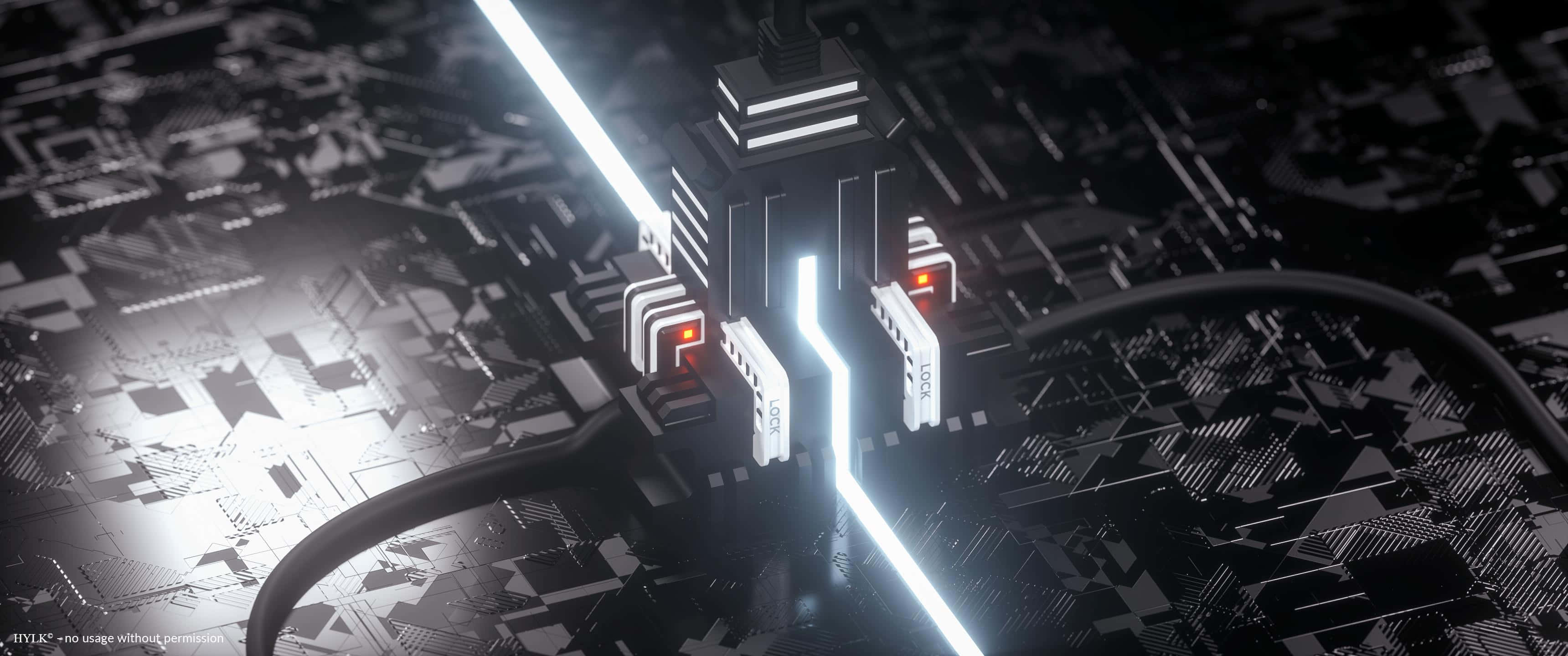 3440x1440 HD, futuristic 3d-rendered circuit board, glowing white and red neon lines, 2K Desktop Wallpaper