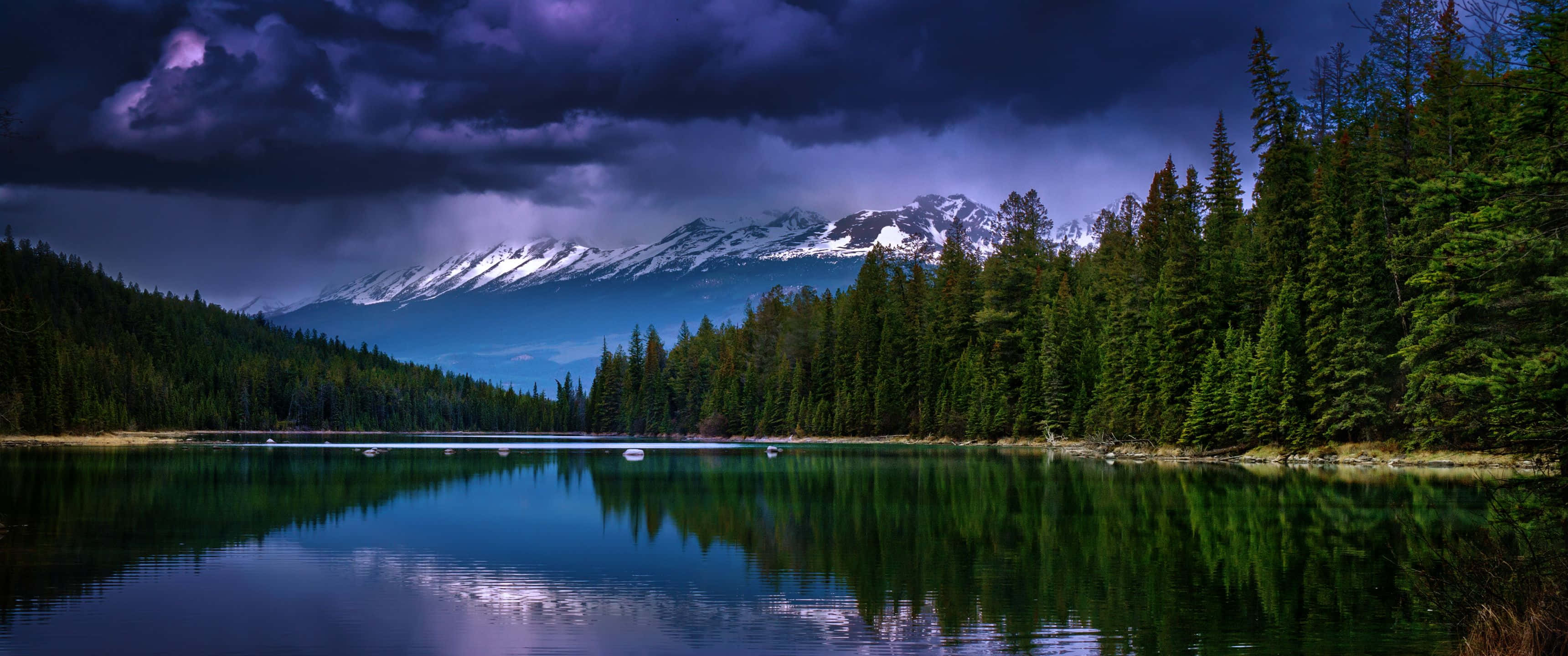 3440x1440 HD, Skyline-Silver Lake, snowcapped mountains, 2K Desktop Wallpaper