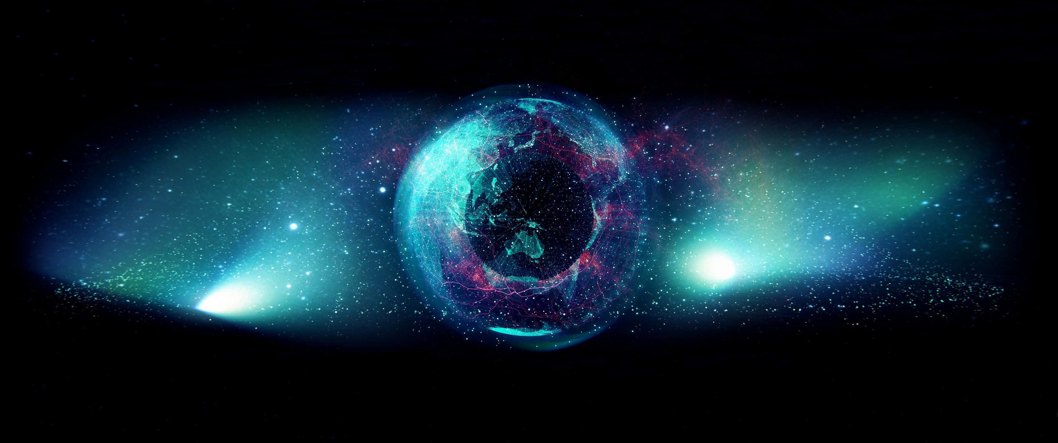 glowing blue and pink nebula, translucent Earth, deep space, 2K Desktop Wallpaper