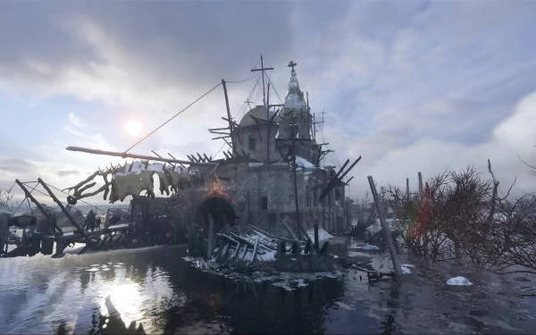 Metro Exodus, destroyed church, snow-covered, SD Desktop Wallpaper