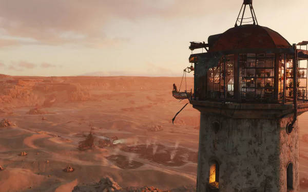Metro Exodus, desert lighthouse, golden hour, SD Desktop Wallpaper