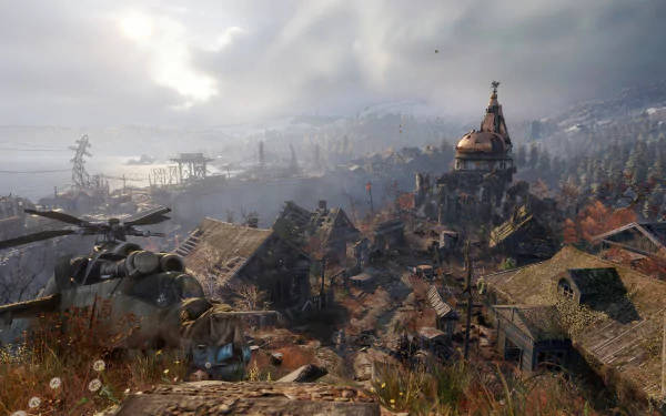 Metro Exodus, City In Spring, damaged helicopter, SD Desktop Wallpaper