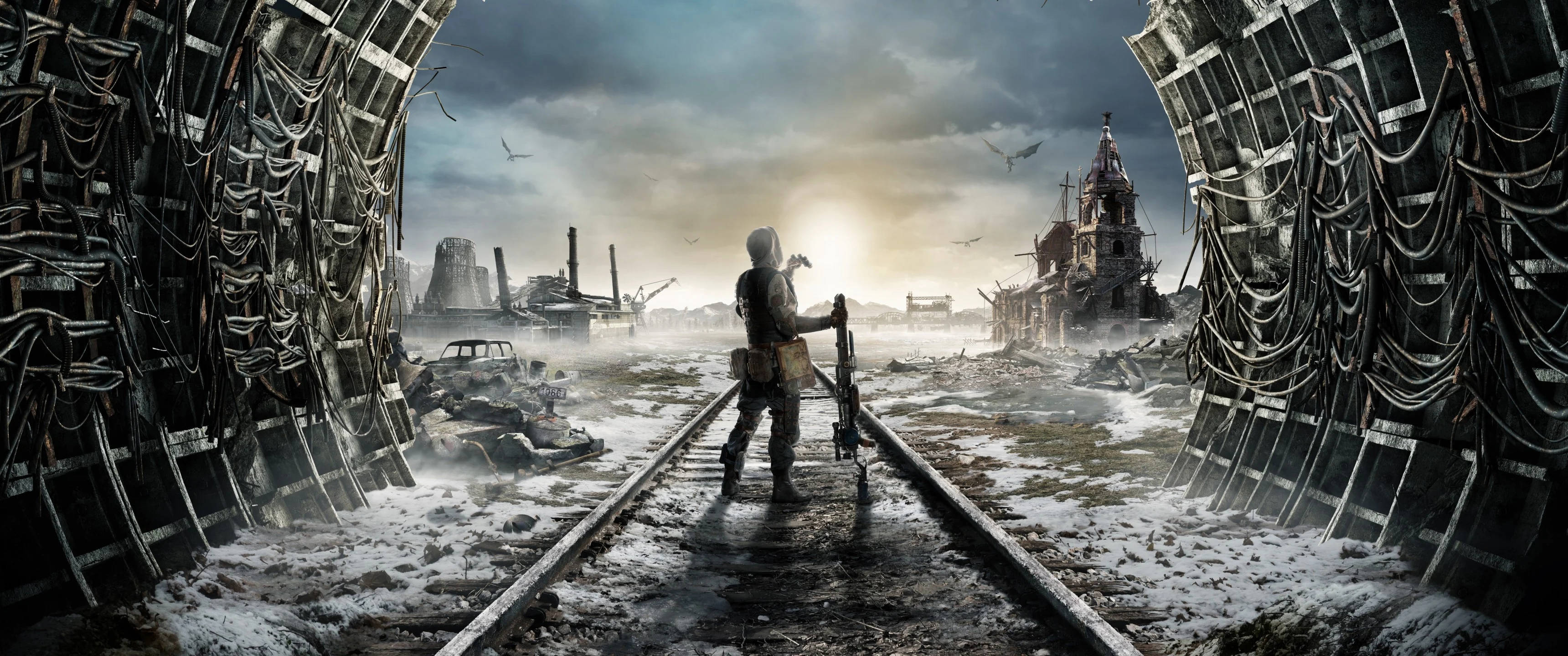 Metro Exodus, soldier, snow-dusted train tracks, 2K Desktop Wallpaper