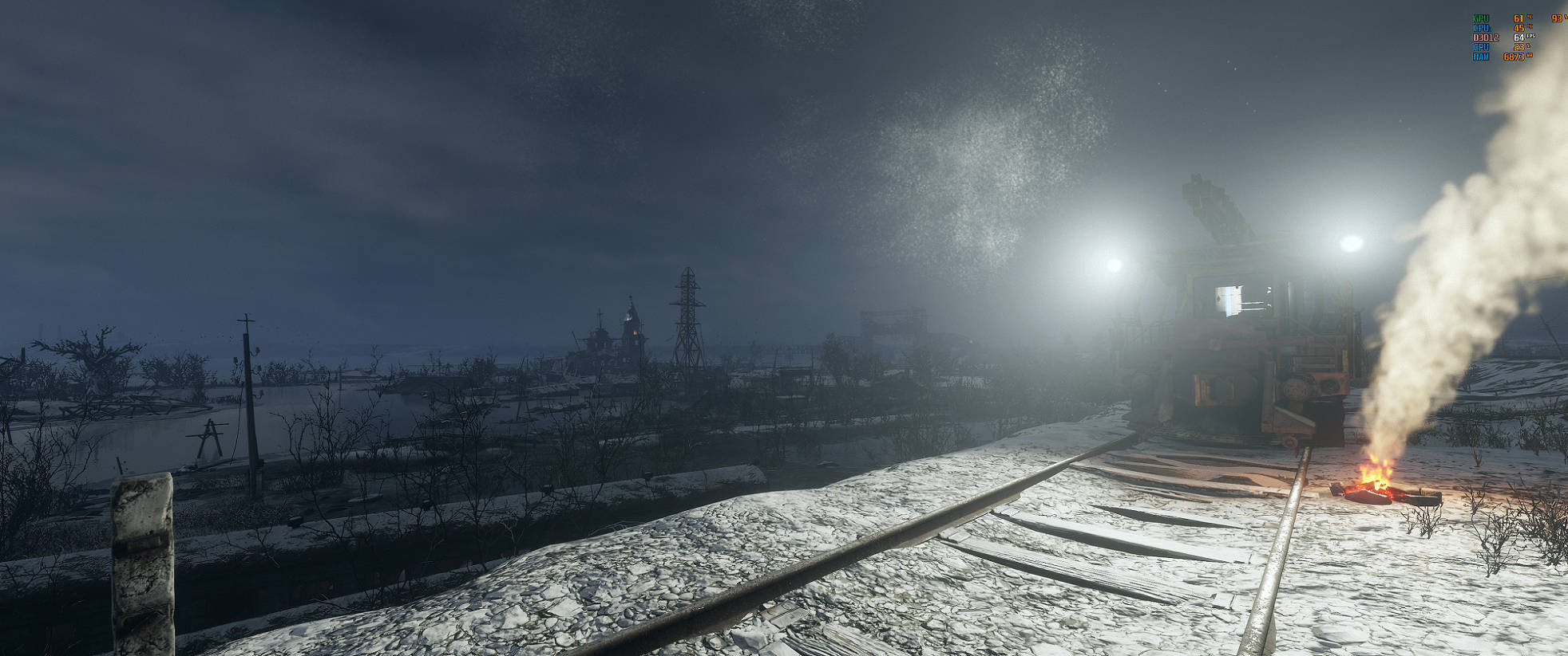 Metro Exodus, rail tracks, snow-covered railway track, Full HD Desktop Wallpaper