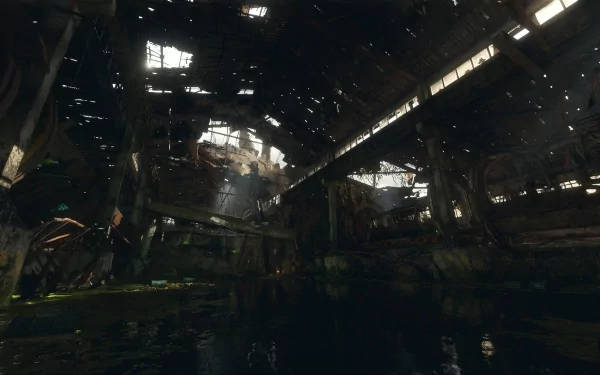 Metro Exodus, dilapidated warehouse, broken beams, SD Desktop Wallpaper