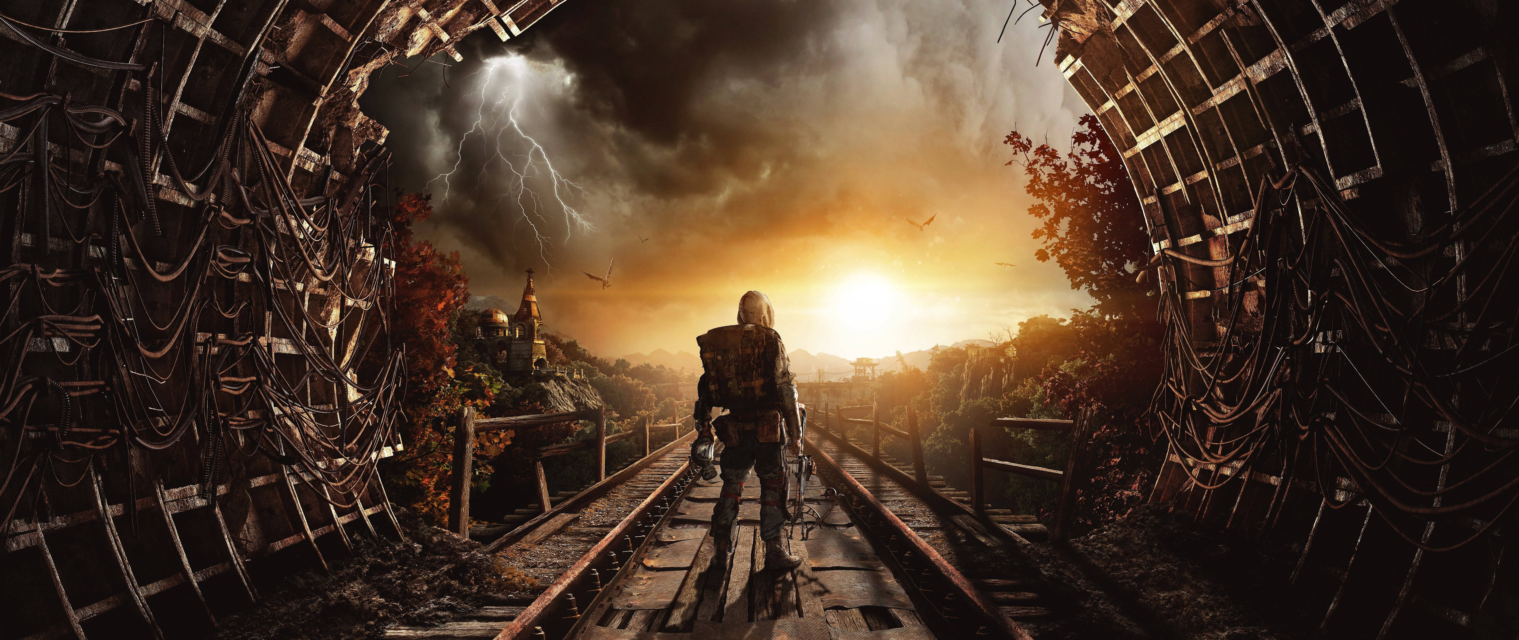 Metro Exodus, player alone, rusted train tracks, 5K Desktop Wallpaper