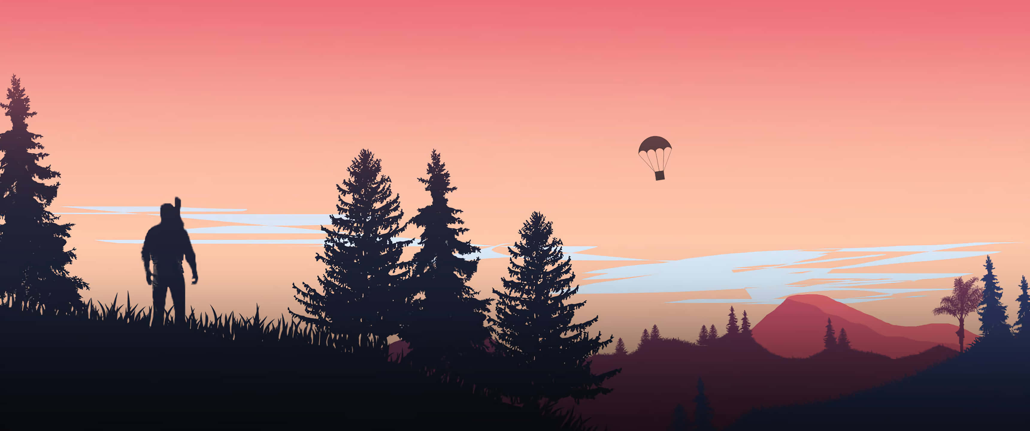 3440x1440 minimal, sunset, grassy hill, 2K Desktop Wallpaper