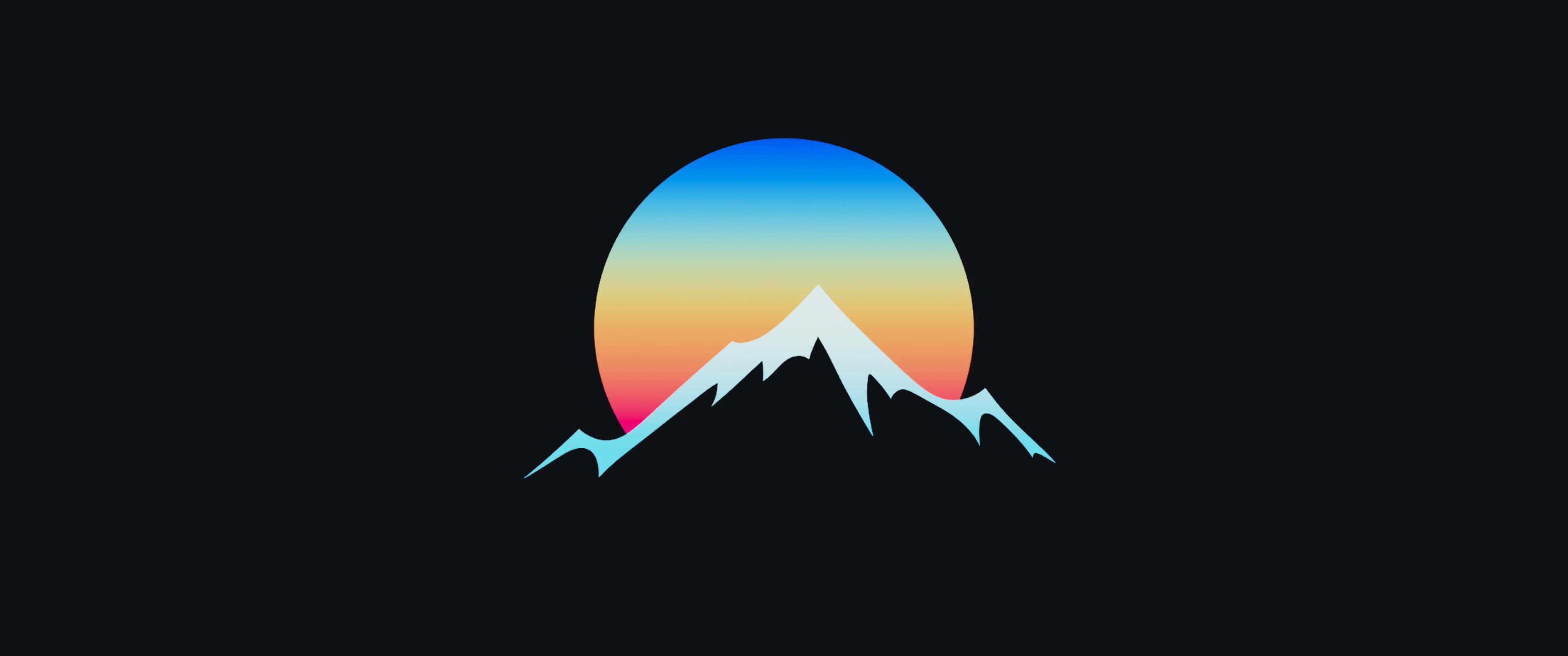 3440x1440 minimal, mountain silhouette, gradient sunset orb, 2K Desktop Wallpaper
