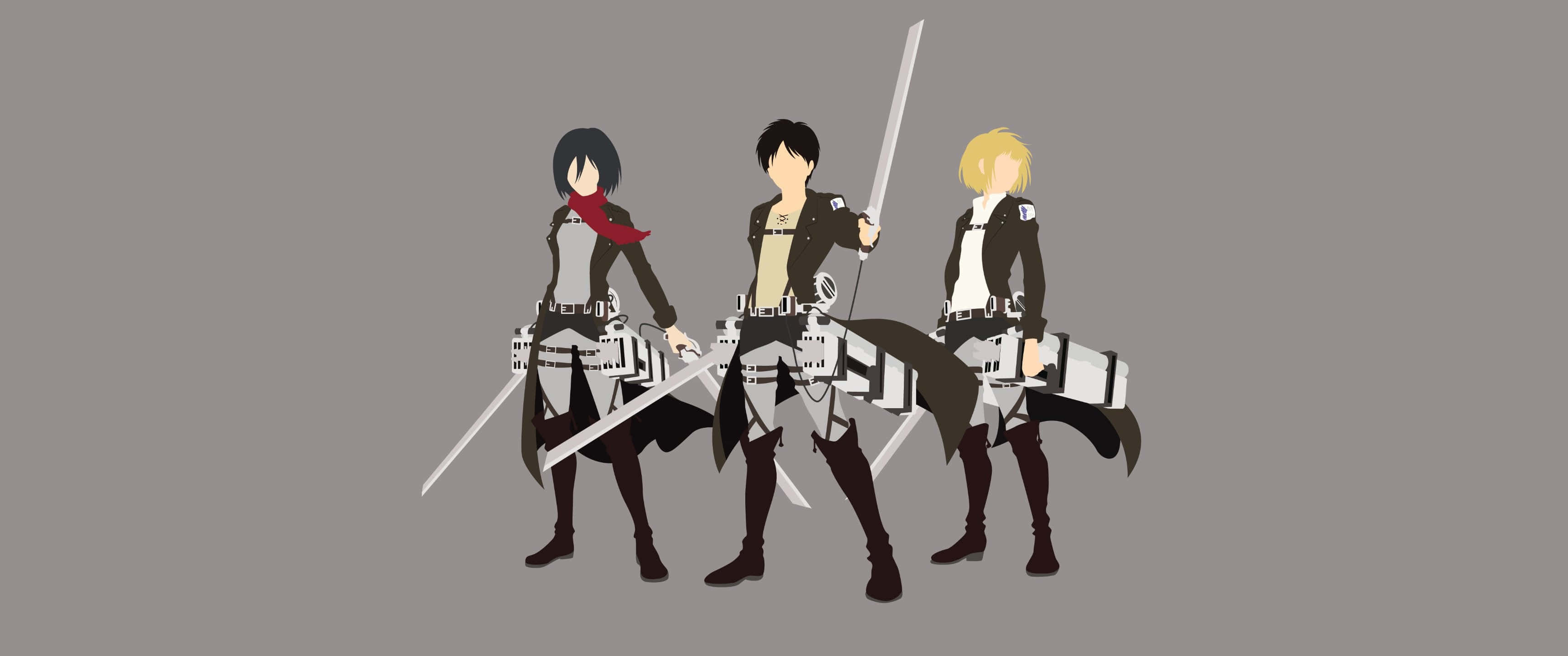 3440x1440 minimal, anime characters, combat gear, 2K Desktop Wallpaper