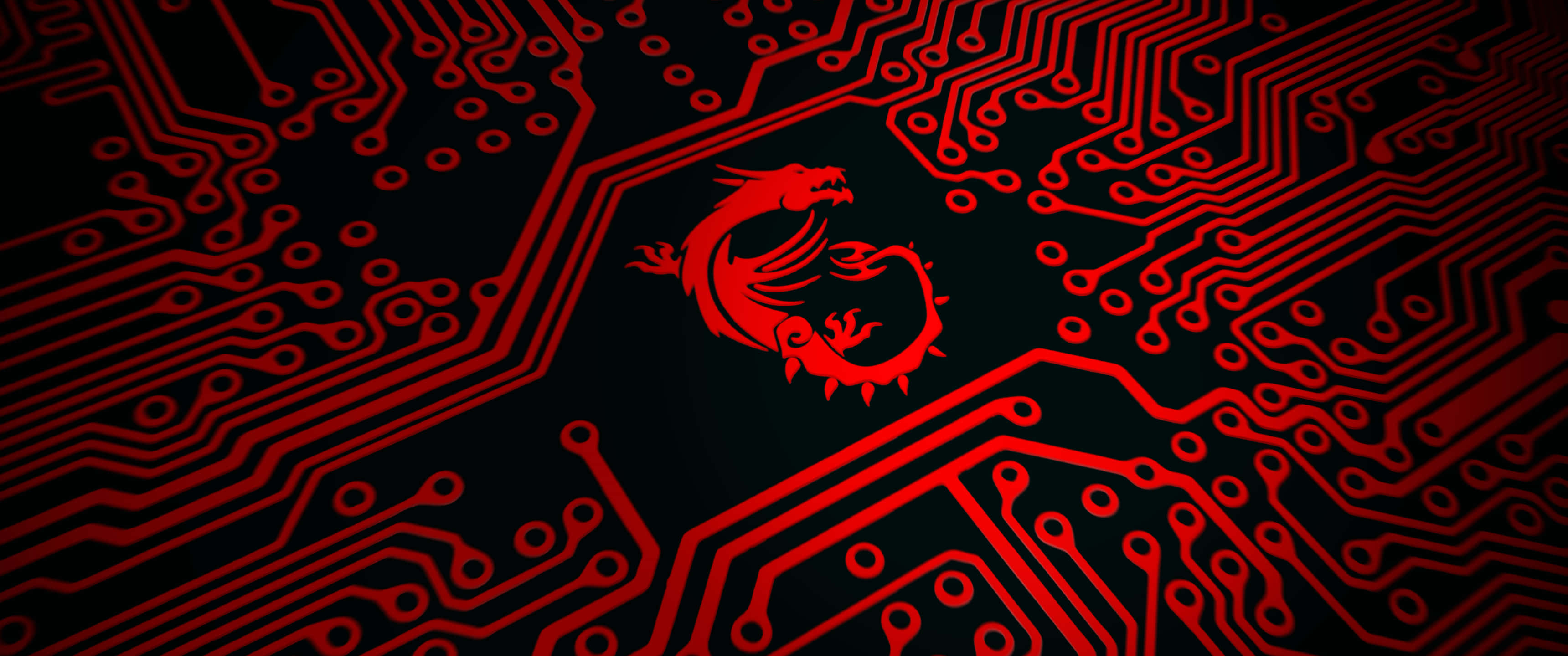 3440x1440, minimal, glowing red dragon logo, 2K Desktop Wallpaper