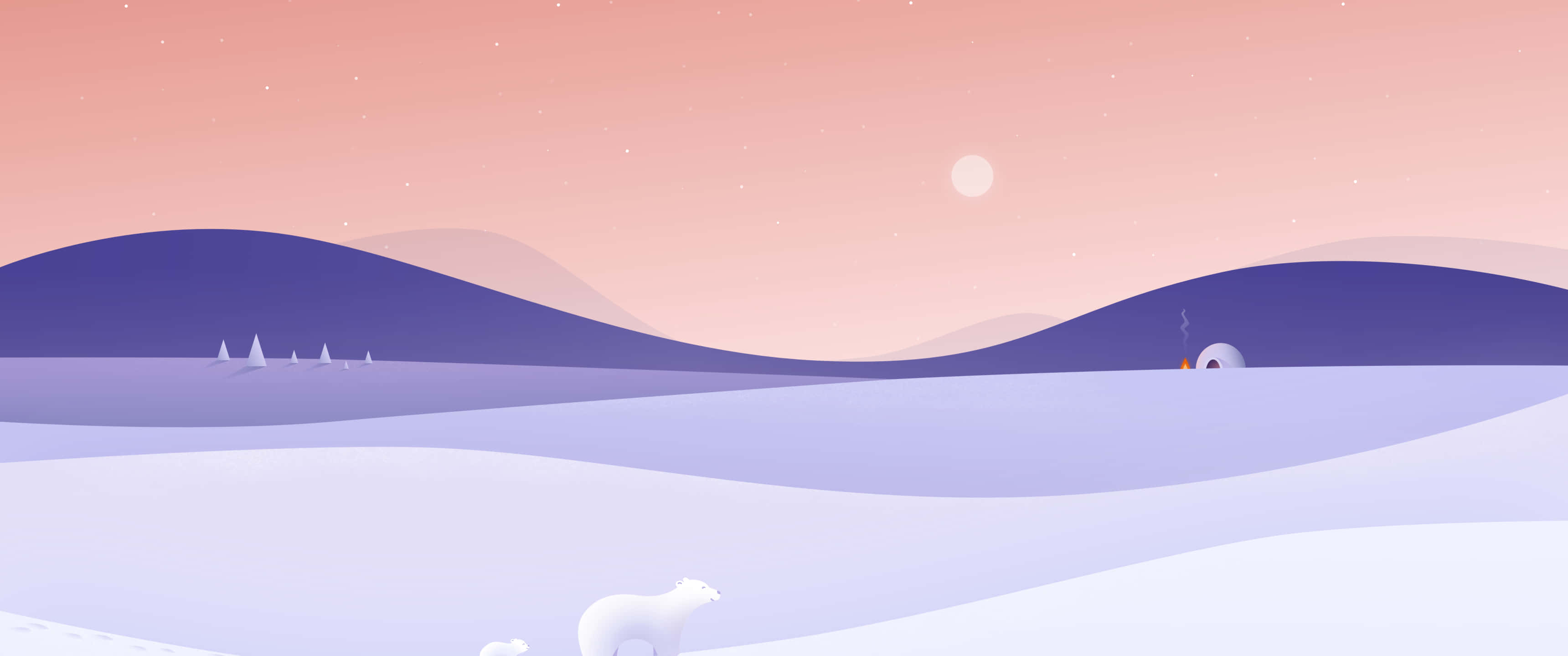 3440x1440 minimal, polar bear, snow hills, 2K Desktop Wallpaper