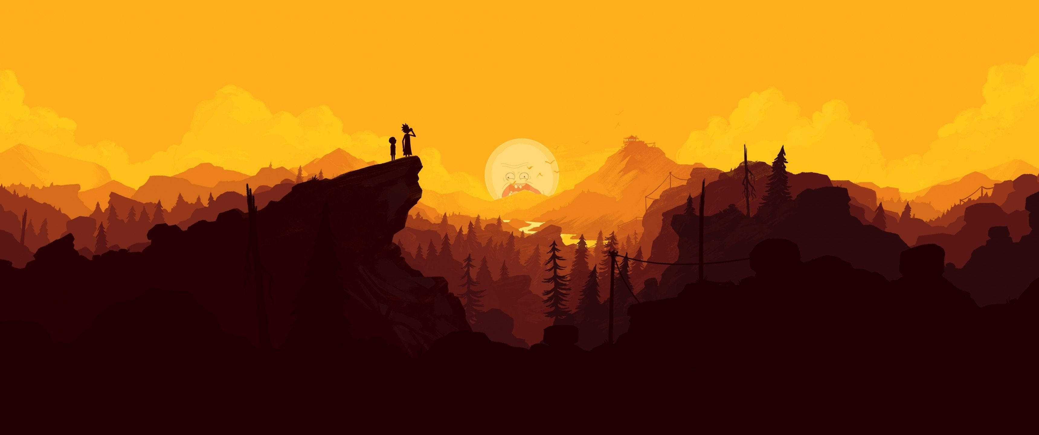 3440x1440, Minimalist, yellow landscape, 2K Desktop Wallpaper