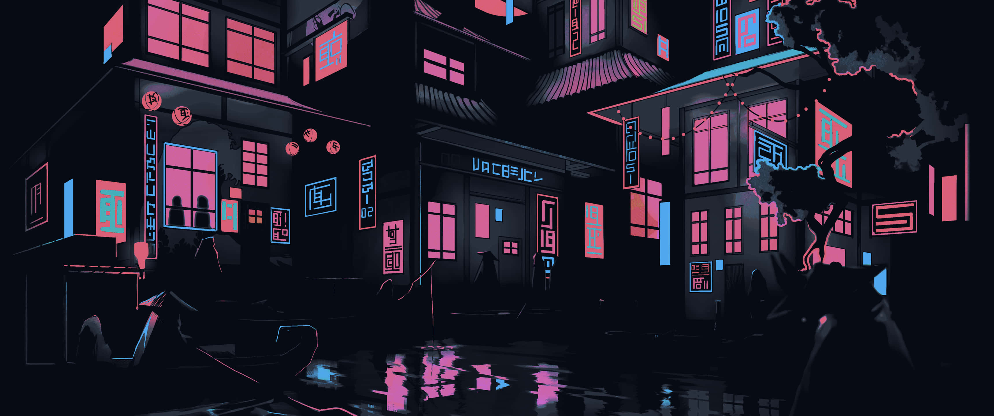 3440x1440, neon, cyberpunk street, 2K Desktop Wallpaper