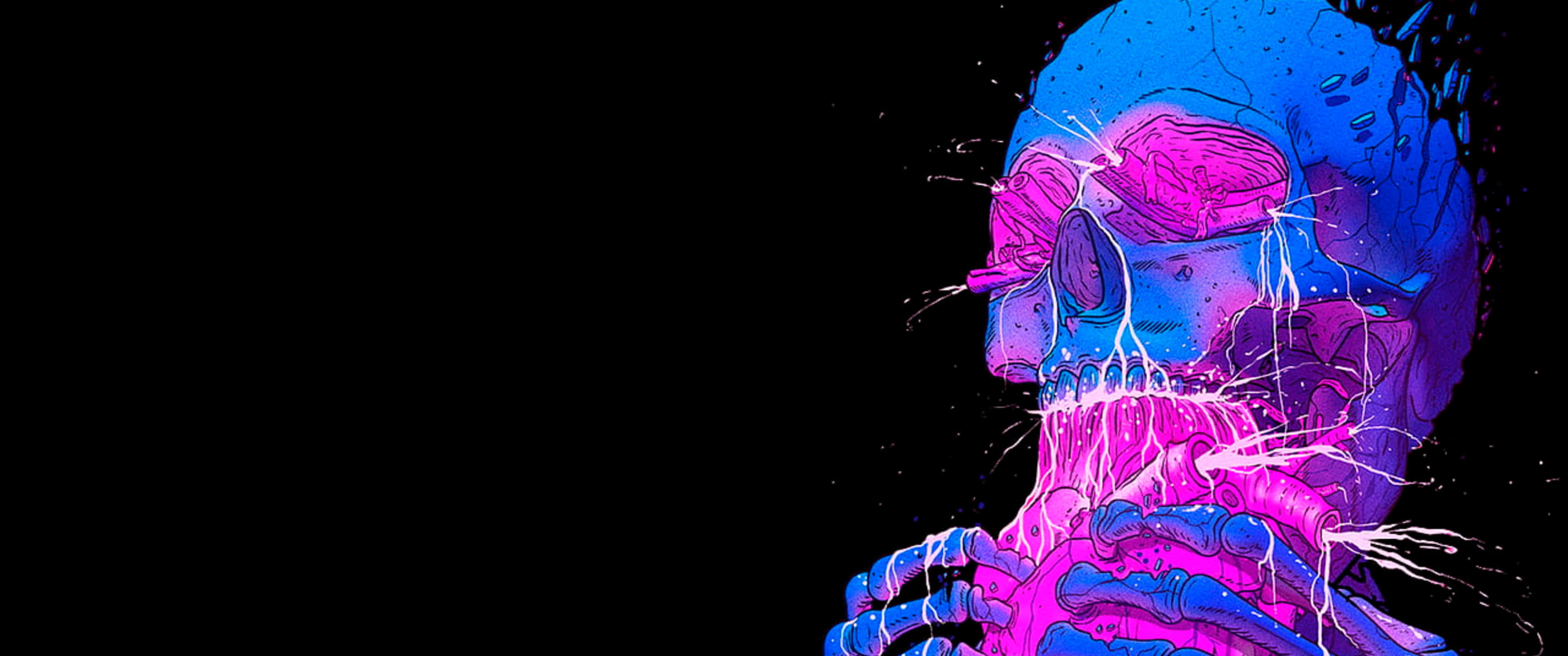 neon-pink, electric-blue, skull, 2K Desktop Wallpaper