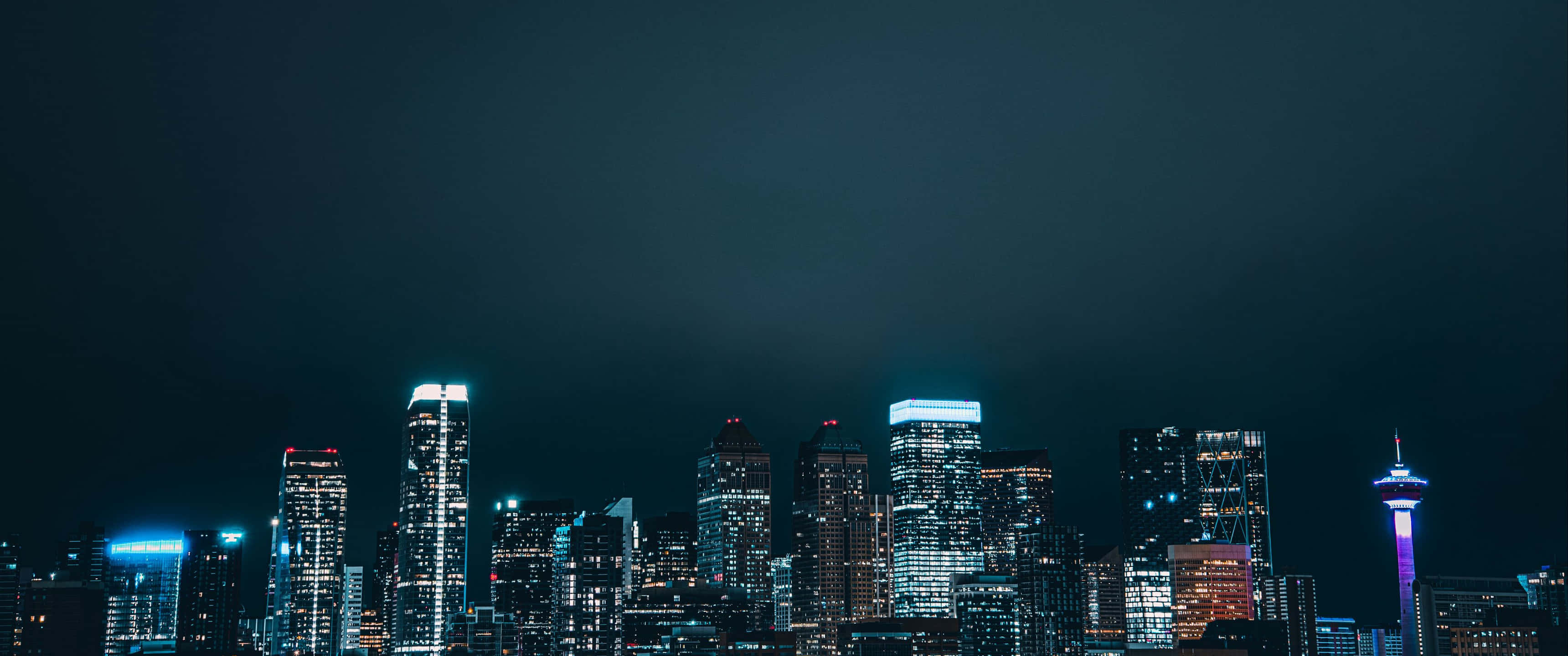 3440x1440, neon, city skyline, 2K Desktop Wallpaper