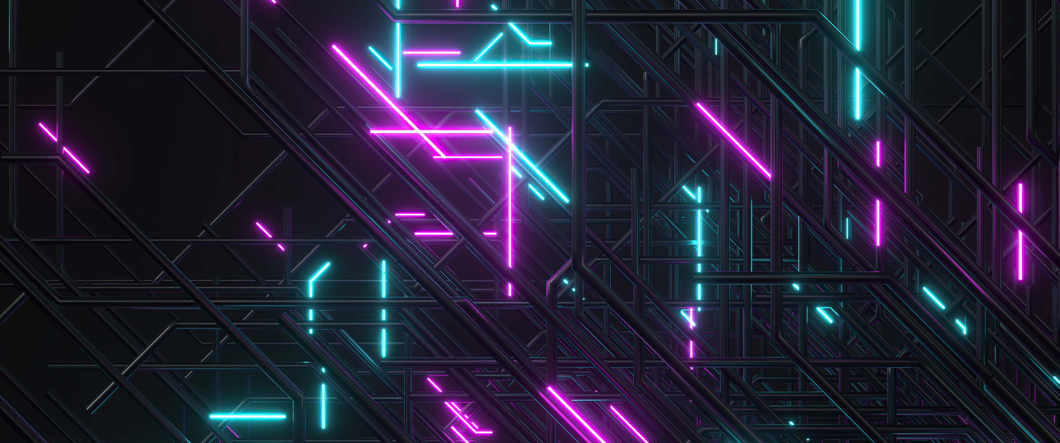 neon pink, cyan, dark geometric grid, 2K Desktop Wallpaper
