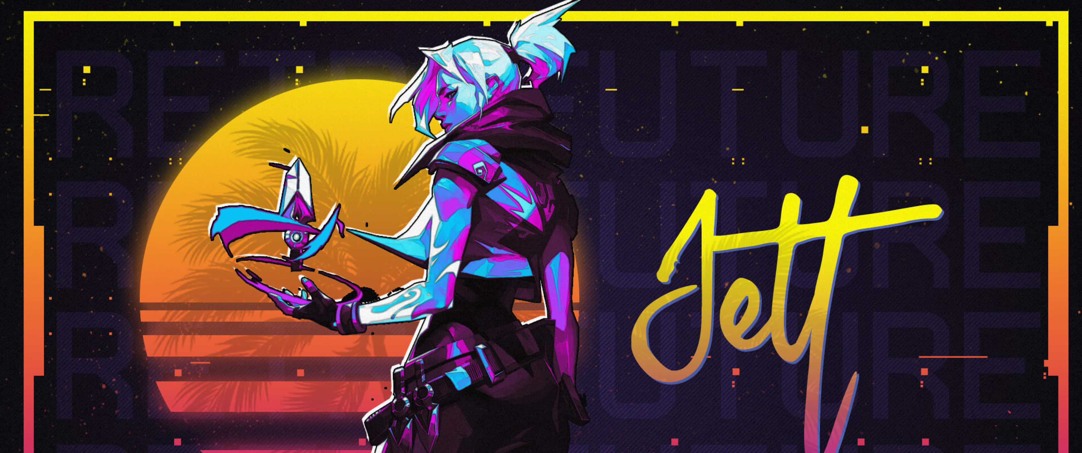 3440x1440, neon, blue hair, 2K Desktop Wallpaper