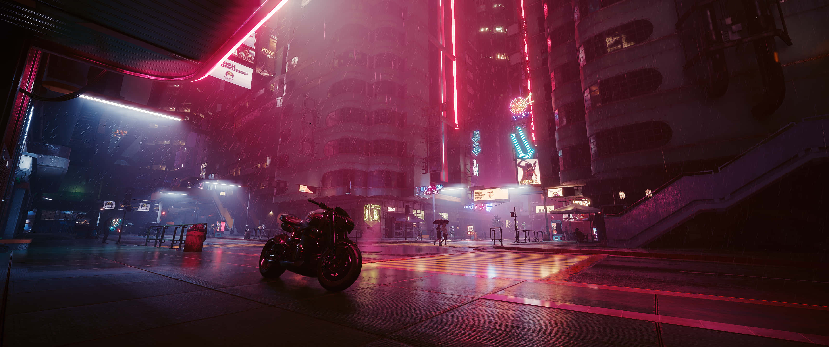 3440x1440, neon, red lights, 2K Desktop Wallpaper