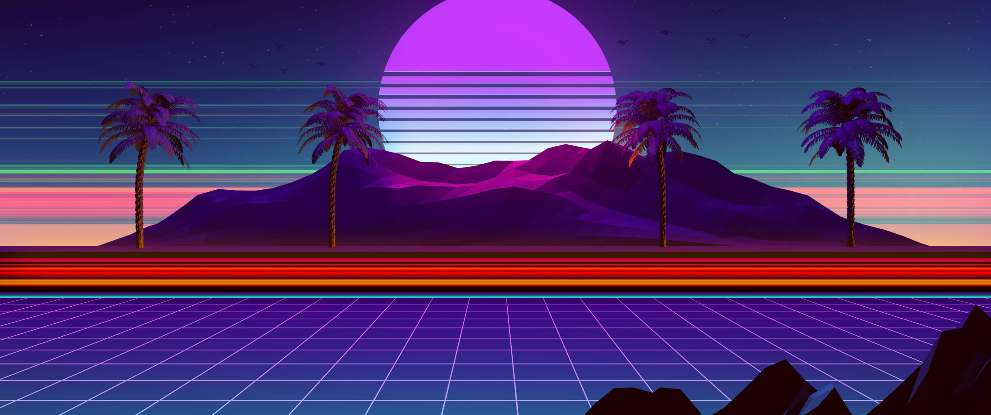3440x1440 neon, vivid yellow, blue, 2K Desktop Wallpaper