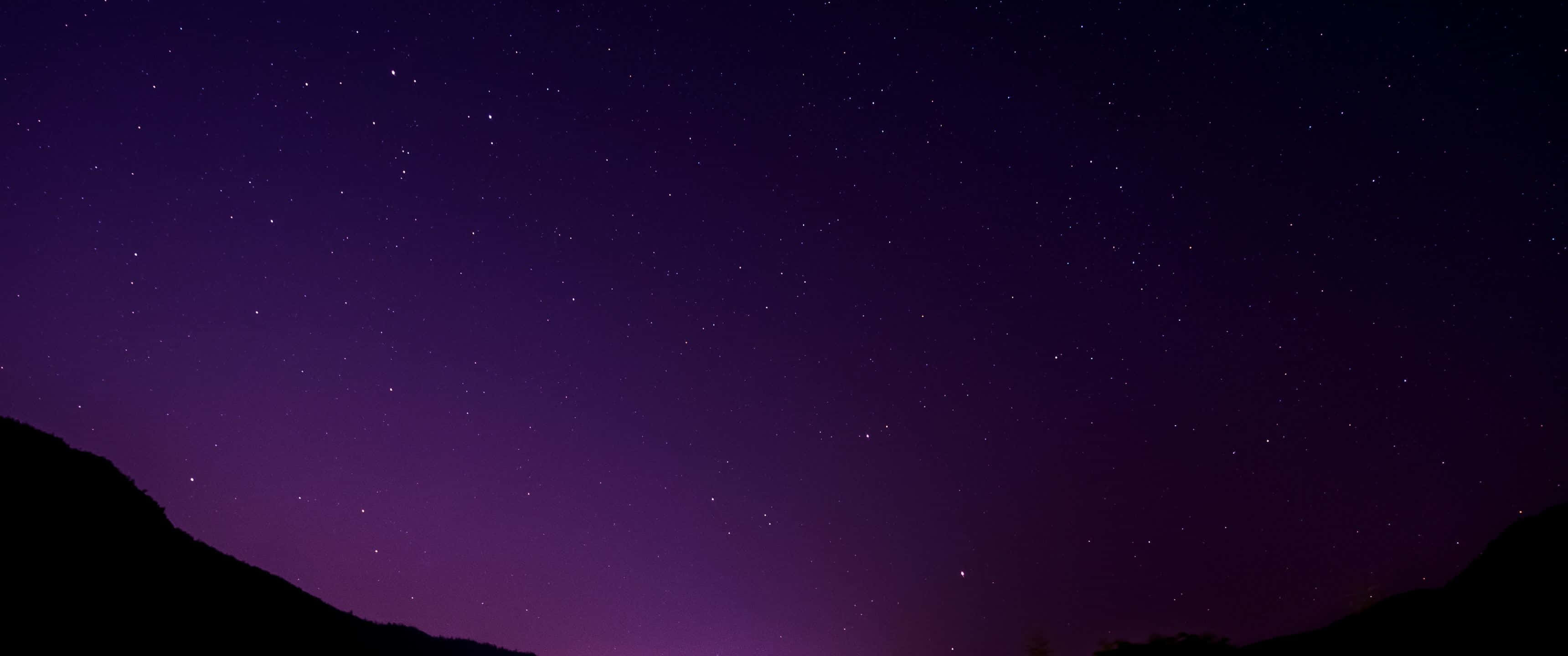 3440x1440 space, starry night sky, deep purple gradients, 2K Desktop Wallpaper