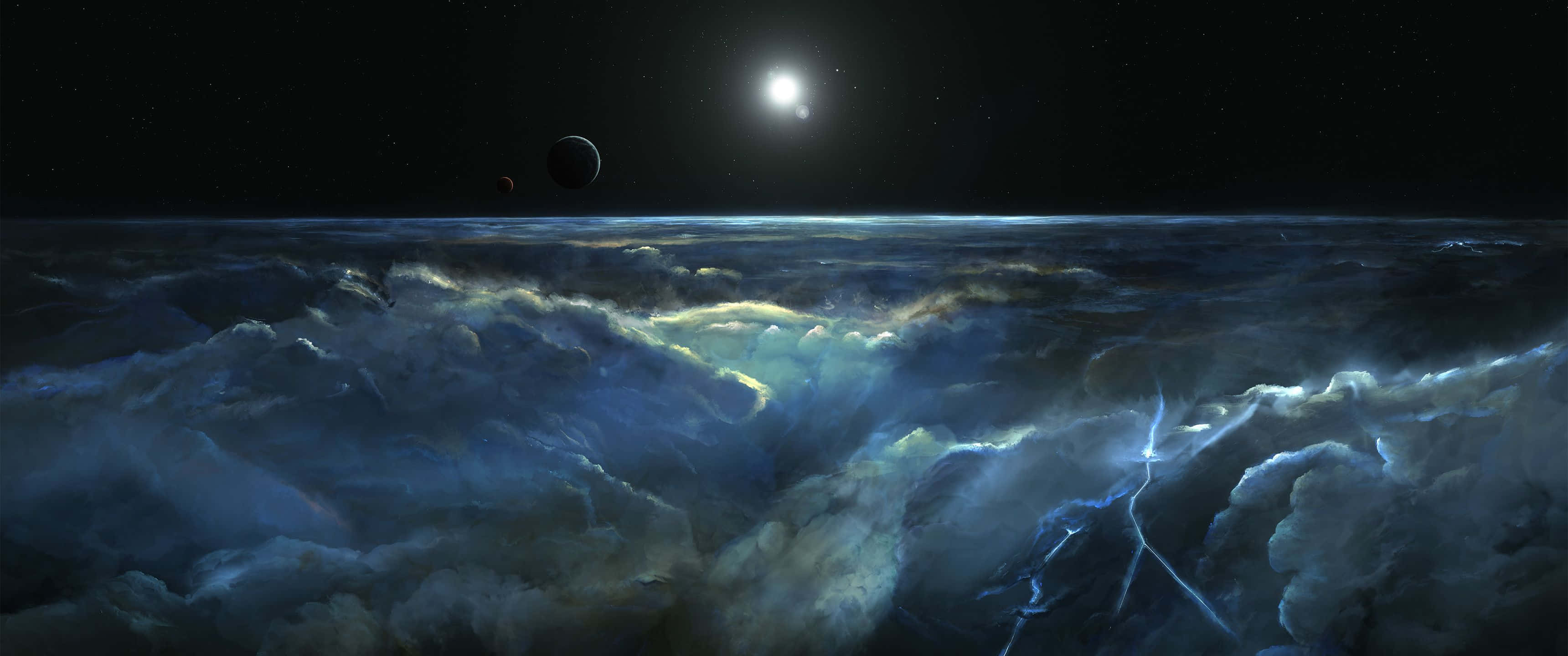 3440x1440 space, cosmic storm, turbulent ocean, 2K Desktop Wallpaper