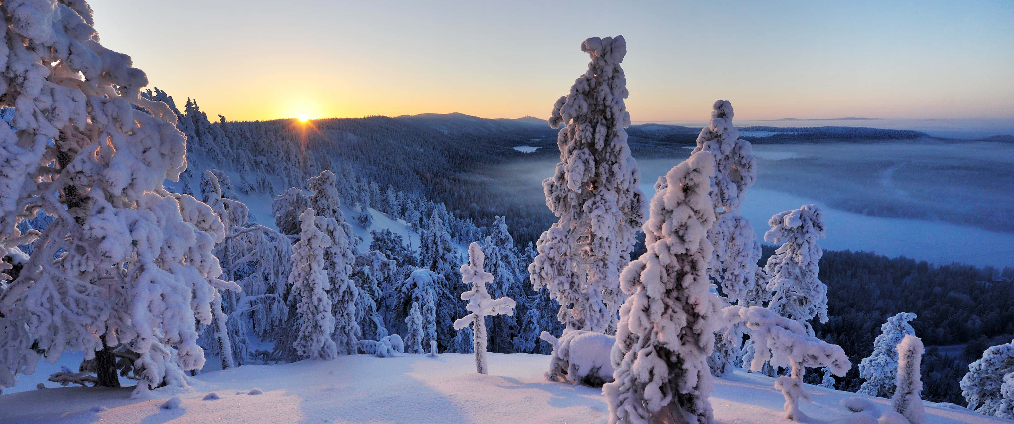 3440x1440, Winter, sunrise, 2K Desktop Wallpaper