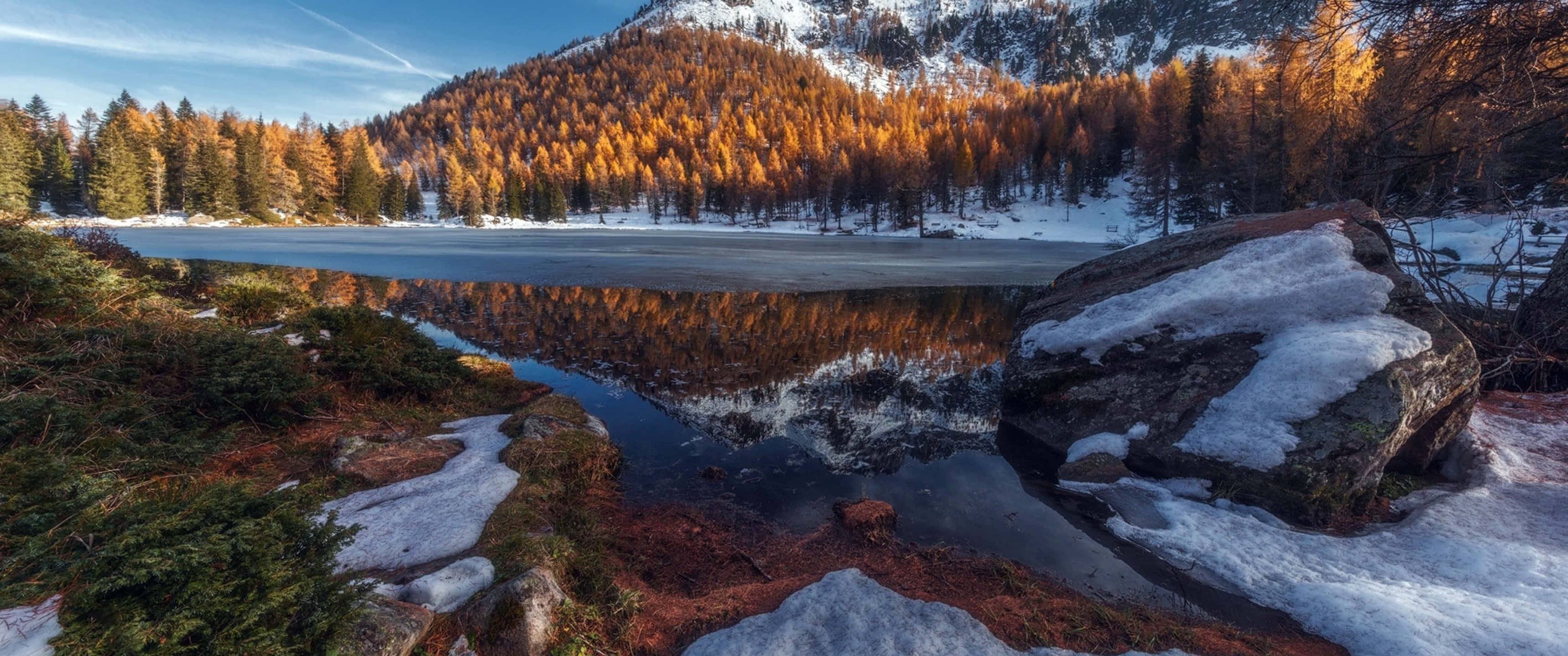 3440x1440, winter, frozen lake, 2K Desktop Wallpaper