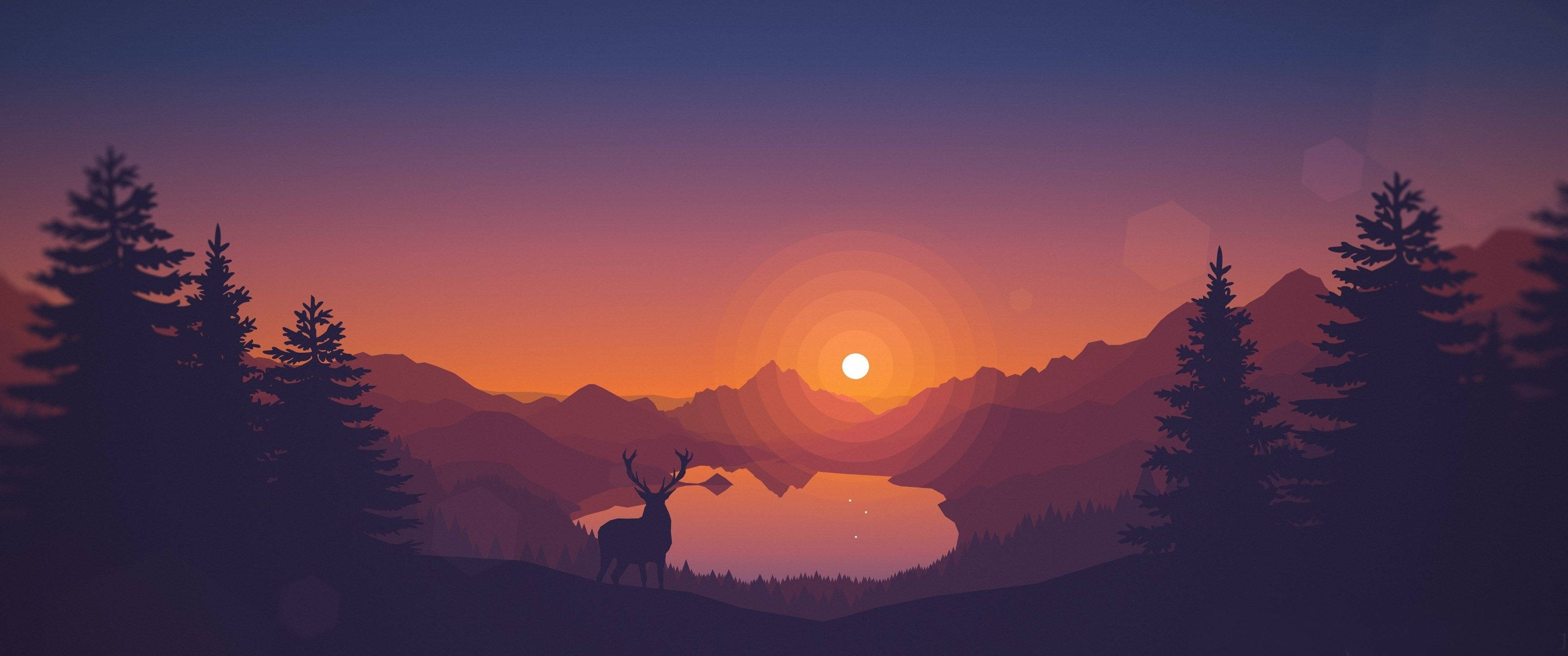 3440x1440, minimalist, sunset, 2K Desktop Wallpaper