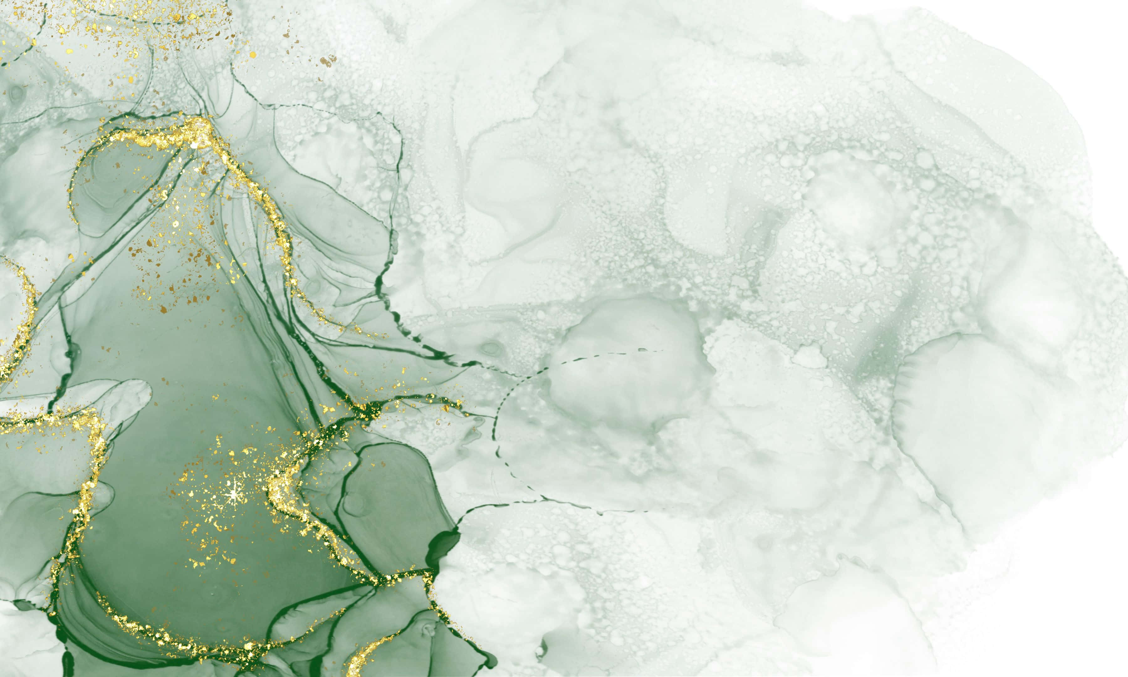 sage green, white, gold leaf, 2K Desktop Wallpaper