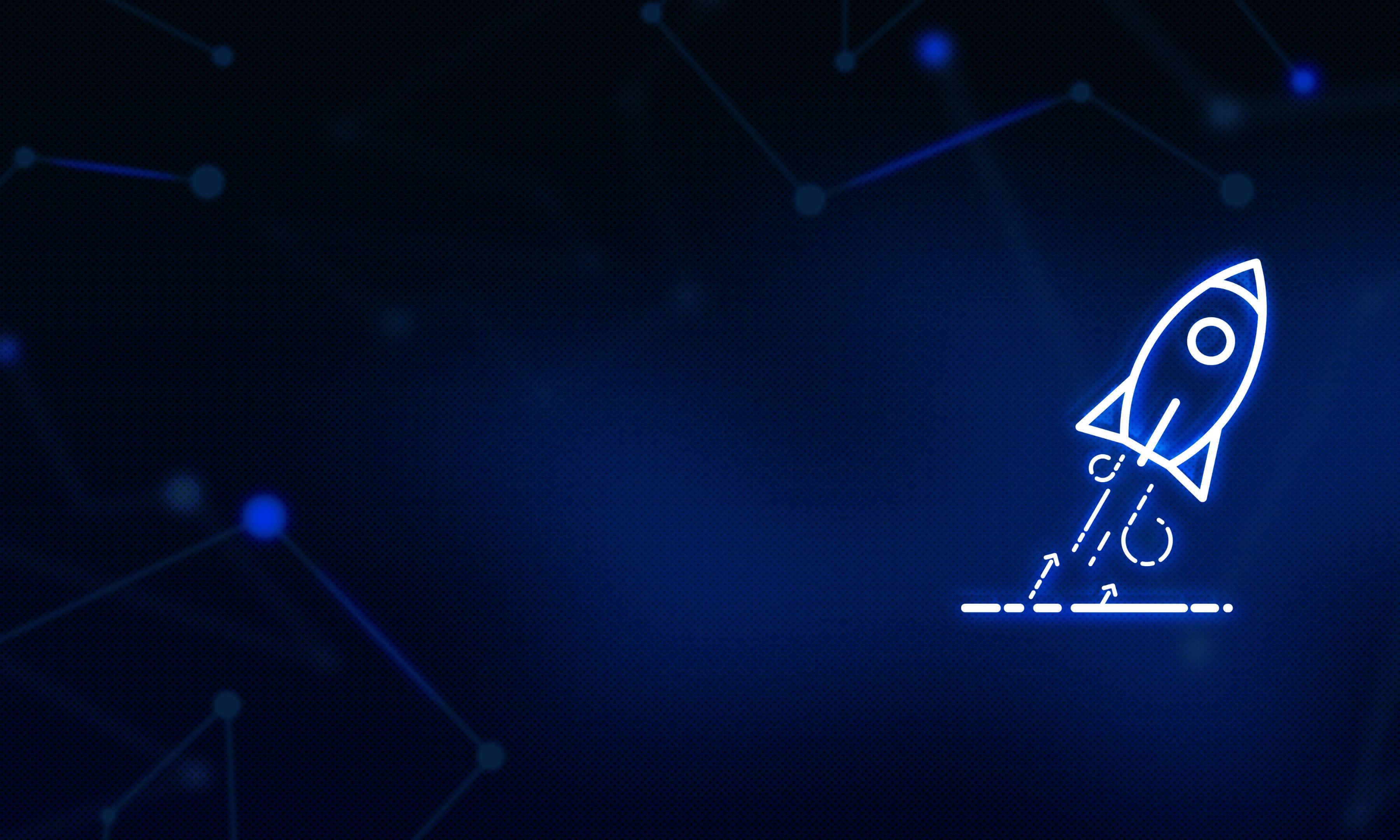 3600x2160, glowing white neon rocket, dark blue digital network background, 2K Desktop Wallpaper