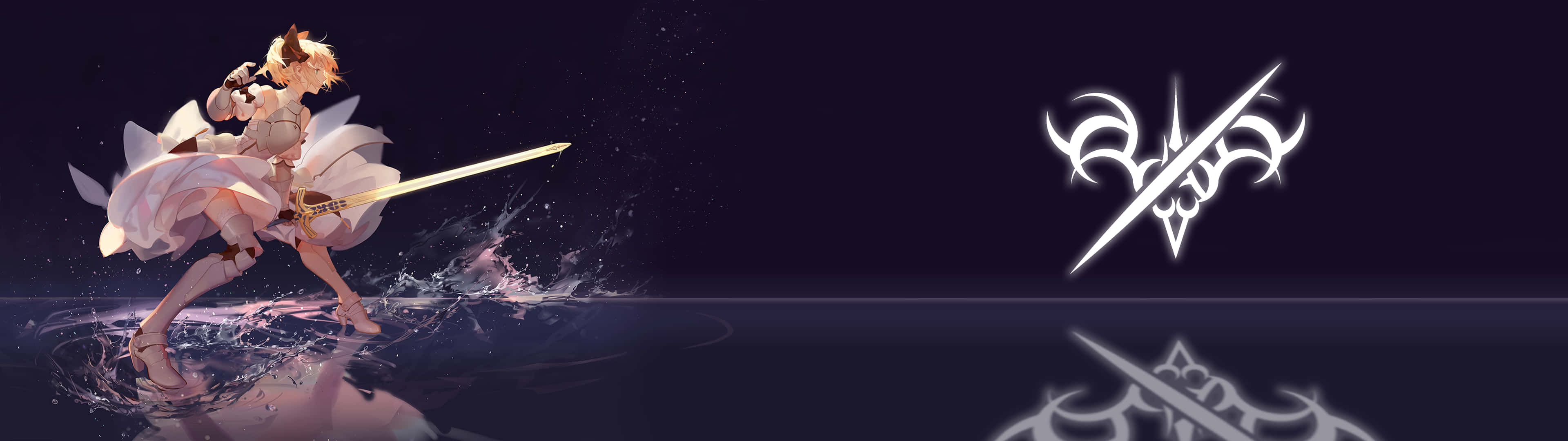 Anime girl, sword, dark water, 4K Desktop Wallpaper