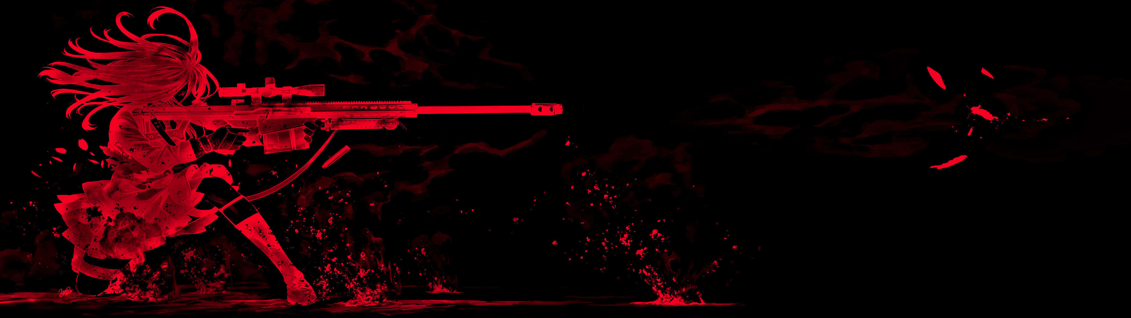 3840 x 1080, anime girl, red-hued, 4K Desktop Wallpaper