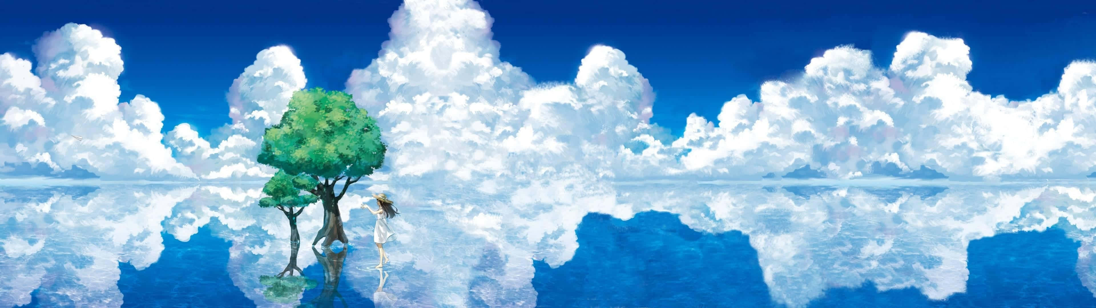 3840 x 1080, Anime HD, green tree, 4K Desktop Wallpaper