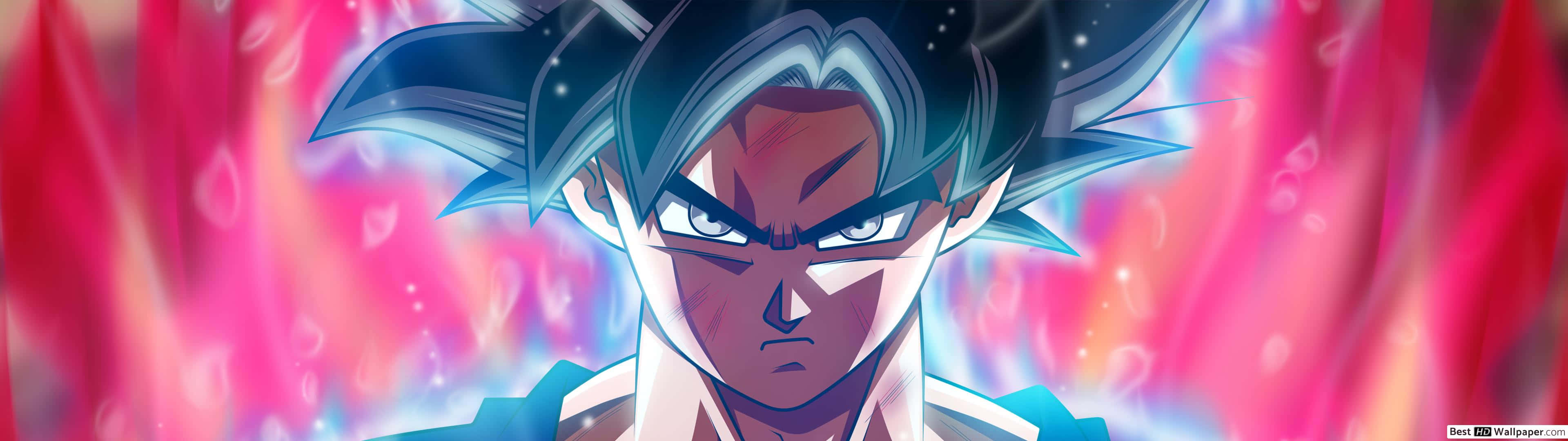 3840 X 1080 Anime HD, spiky blue hair, glowing eyes, 4K Desktop Wallpaper